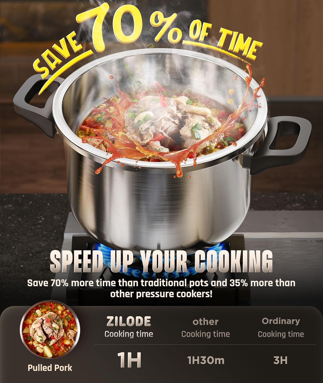 Pressure Cooker 13 QT, [Save 70% Cooking Time] Stainless Steel Pressure Canner with Triple-Layer Steel Body [One Hand Operation] Rotating Lock/Unlocking Lid System Steam Rack Included Olla De Presion