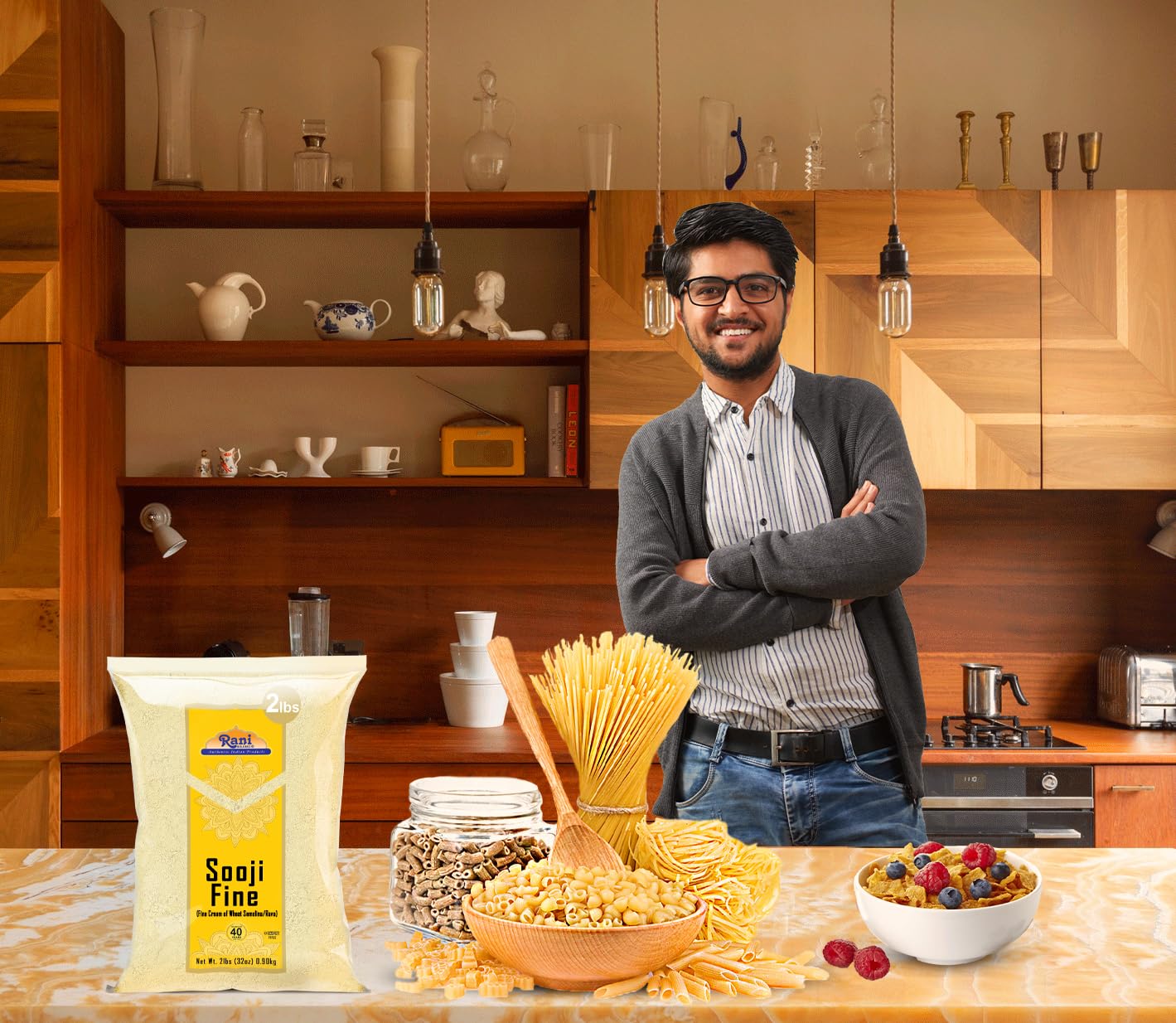 Rani Sooji Fine (Farina, Suji, Rava, Wheat) Flour 32oz (2lbs) 908g ~ All Natural | Vegan | NON-GMO | Kosher | Indian Origin