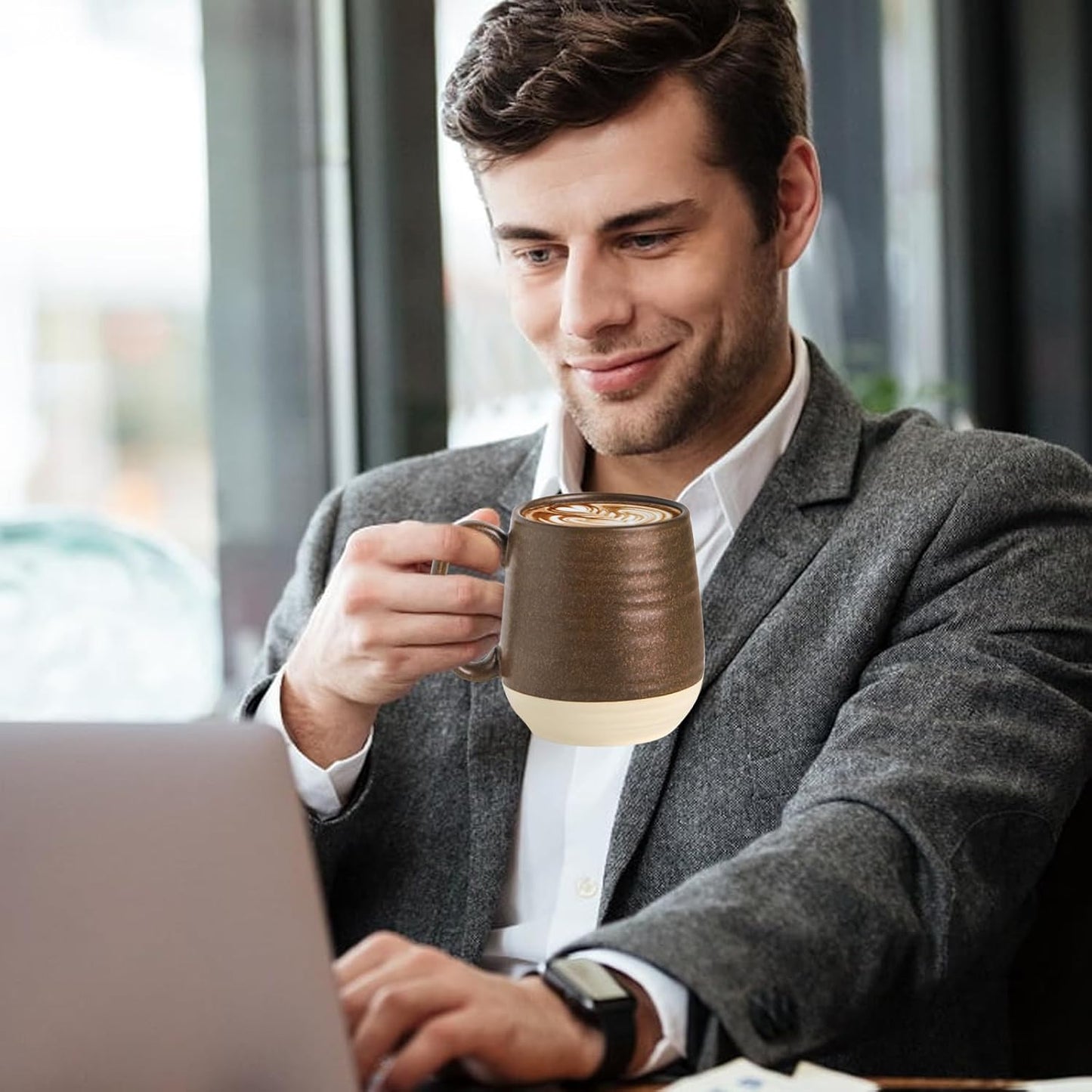 Hasense 20oz Coffee Mug, Ceramic Coffee Cup With Handle for Dad, Large Latte Cup for Tea, Coffee, Cocoa, Dishwasher and Microwave Safe, 1 PCS(Brown)