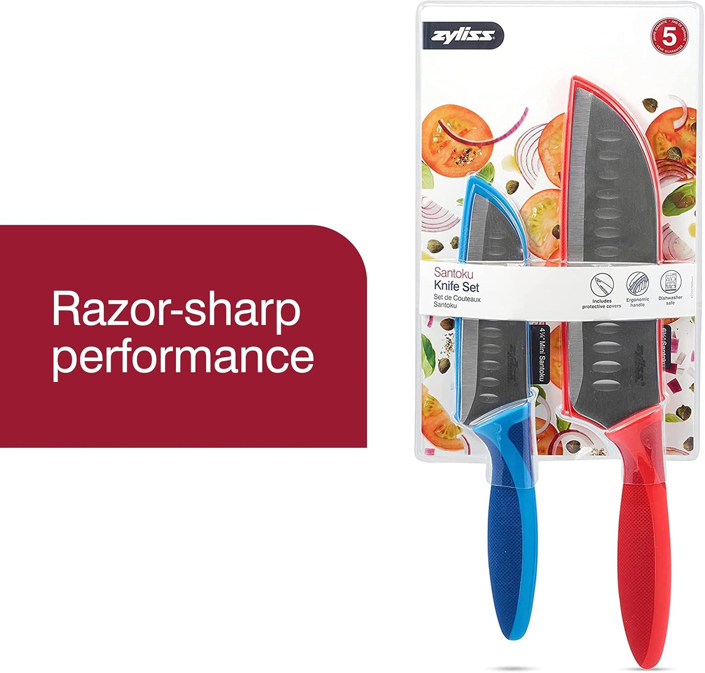 ZYLISS 2 Piece Santoku Knife Set with Sheath Covers, Stainless Steel