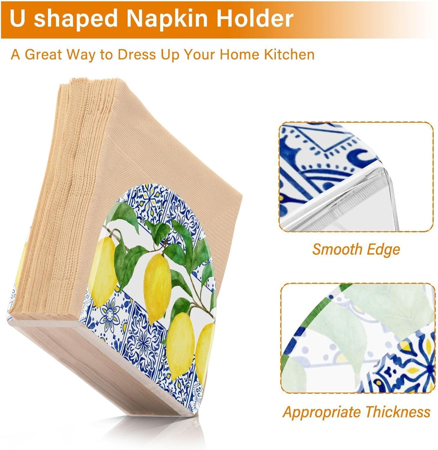Lemon Blue Tiles Napkin Holder for Table Paper Napkins Holder Acrylic Tissue Dispenser Kitchen Dining Room Bathroom Party Car Decor