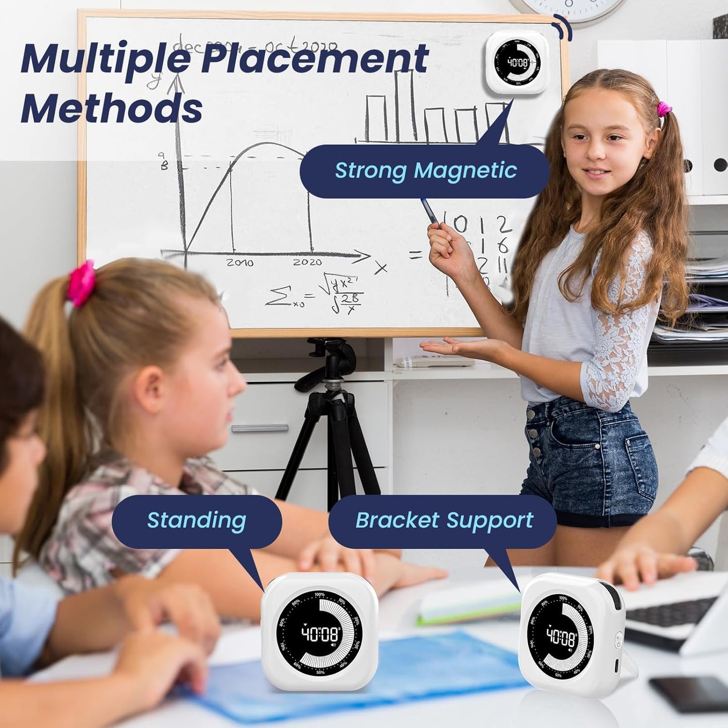 Visual Timer for Kids, 10 Hours Countdown/Up, with Rechargeable, 3 Brightness Display, 3 Volume Levels and Magnetic, Homeschool Study Tool, Large Digital Timers for Kitchen, Classroom