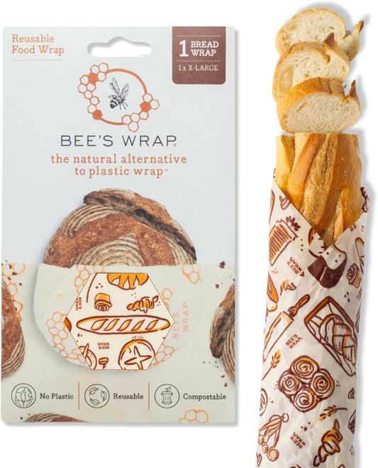 Bee's Wrap Beeswax Wraps for Food - Bakery Lane Bread Wrap - Made in USA Reusable Bread Storage Bags - Organic & Eco-Friendly Alternative to Aluminum Foil, Sourdough Bags & Plastic Wrap