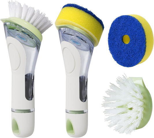 Soap Dispensing Dish Brush, 2 Dish Wand & 4 Brush Refills, Dish Scrub Brush with Soap Dispenser, Dish Soap Brush for Dishes, Pans, Sink, Pots