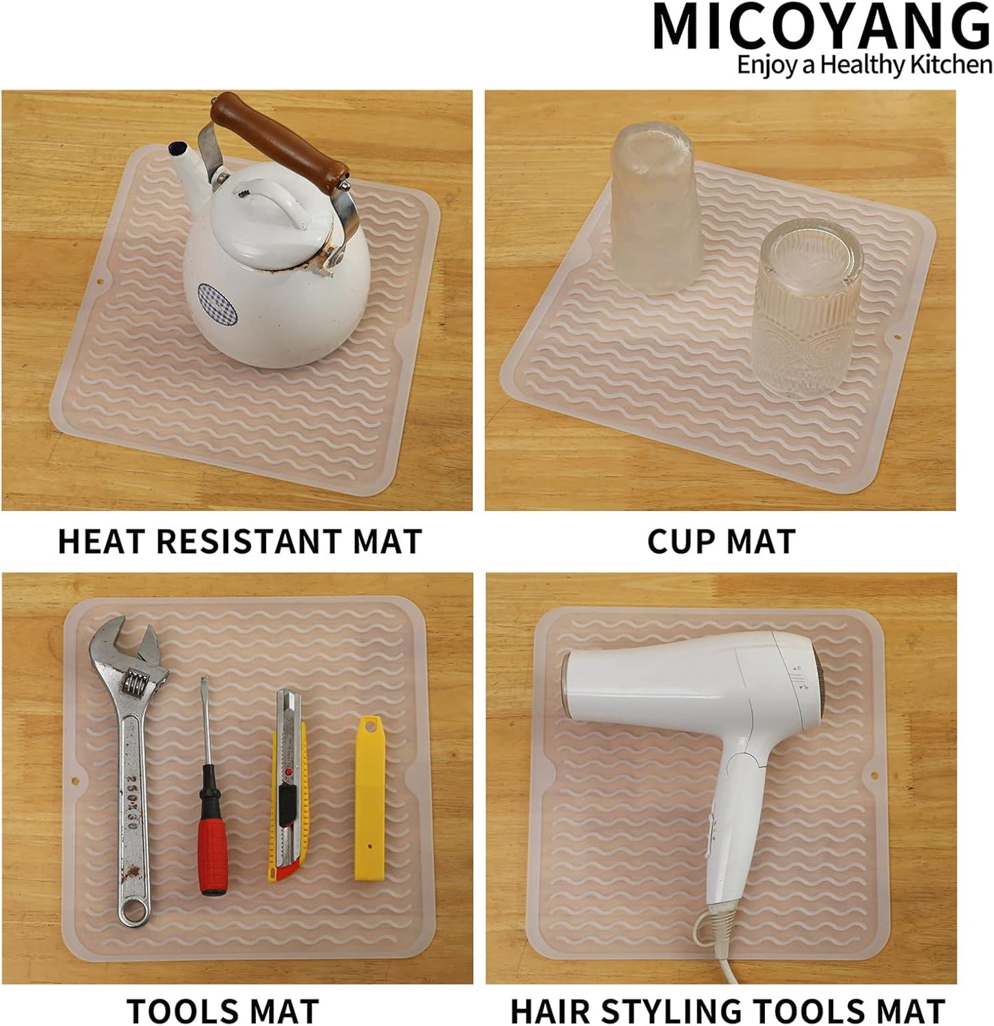 Silicone Dish Drying Mat for Multiple Usage,Easy clean,Eco-friendly,Heat-resistant Silicone Mat for Kitchen Counter or Sink,Refrigerator or Drawer liner Translucent M 12 inches x 12 inches