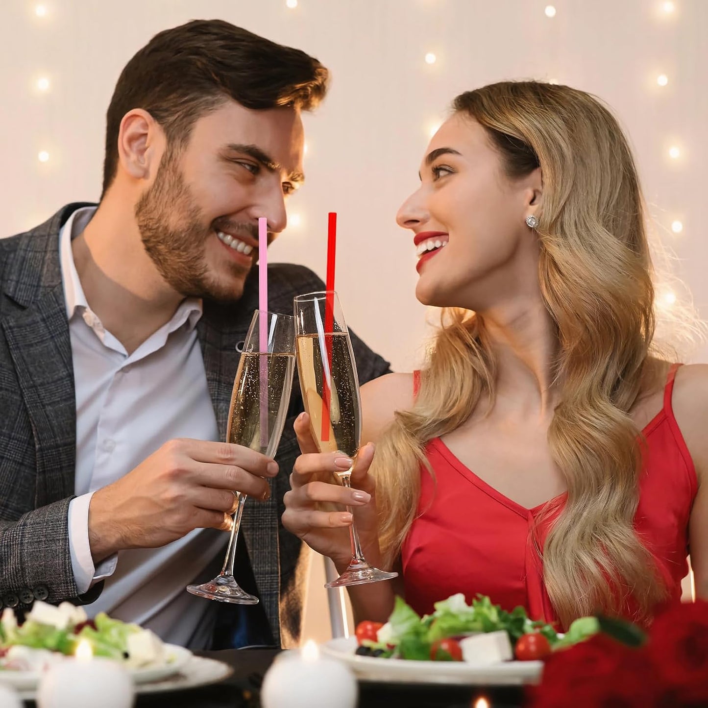 JANYUN 30 Pcs Pink Red Heart Shaped Straws, Reusable Valentines Plastic Drinking Straw for Valentines Day Party Favors Birthday Bridal Shower Wedding Supplies