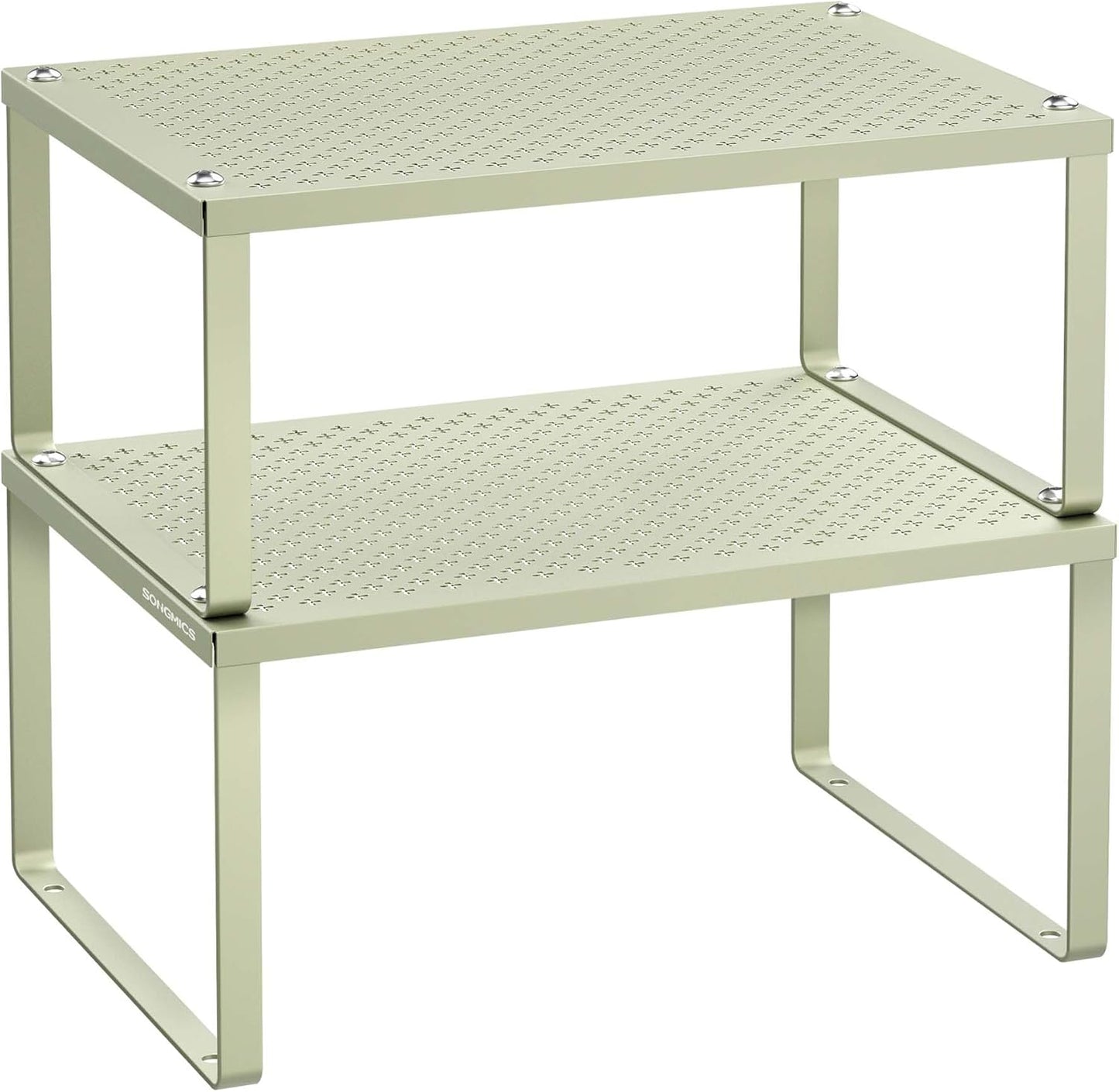 SONGMICS Spice Racks, Set of 2 Metal Cabinet Shelf Organizers, Countertop Organizers, Shelf Risers, Stackable, Expandable, Sage Green UKCS001C01