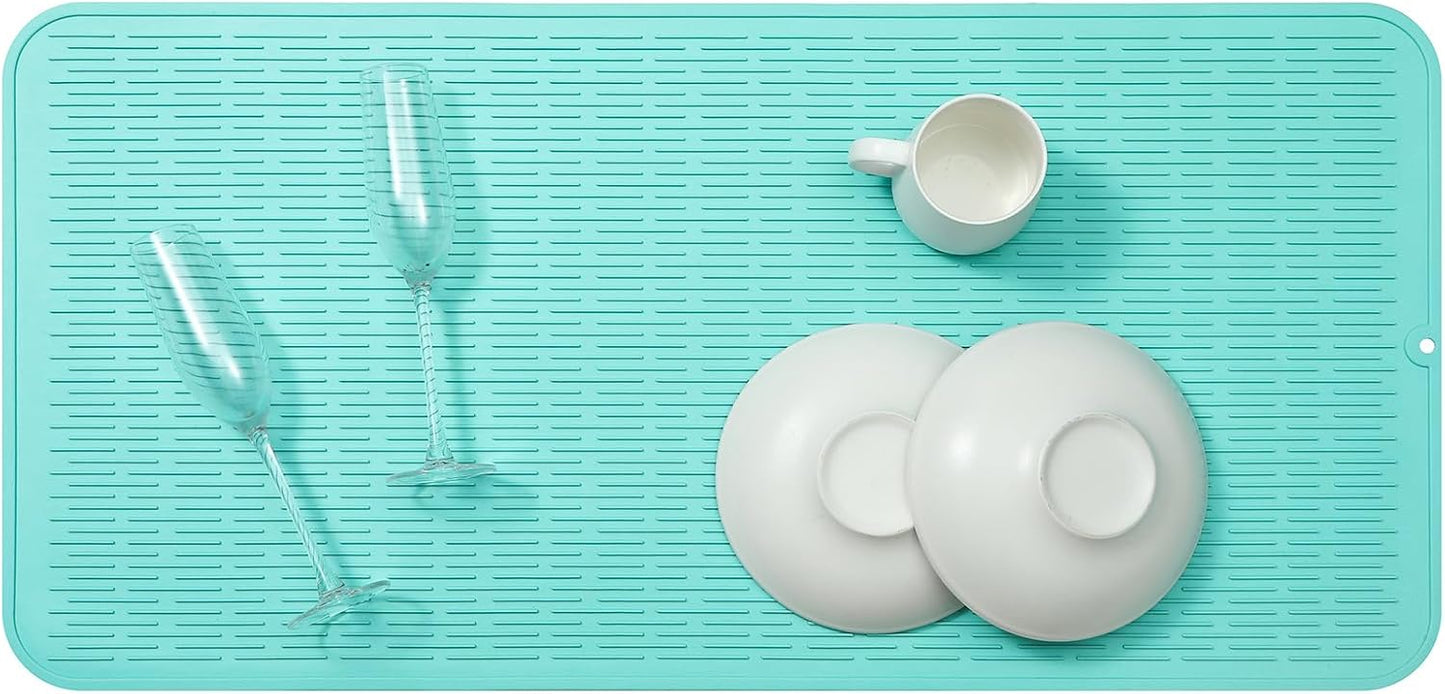 Silicone Dish Drying Mat for Multiple Usage,Easy clean,Eco-friendly,Heat-resistant Silicone Mat for Kitchen Counter or Sink,Refrigerator or Drawer Liner Mint 5XL 36inches x 18inches