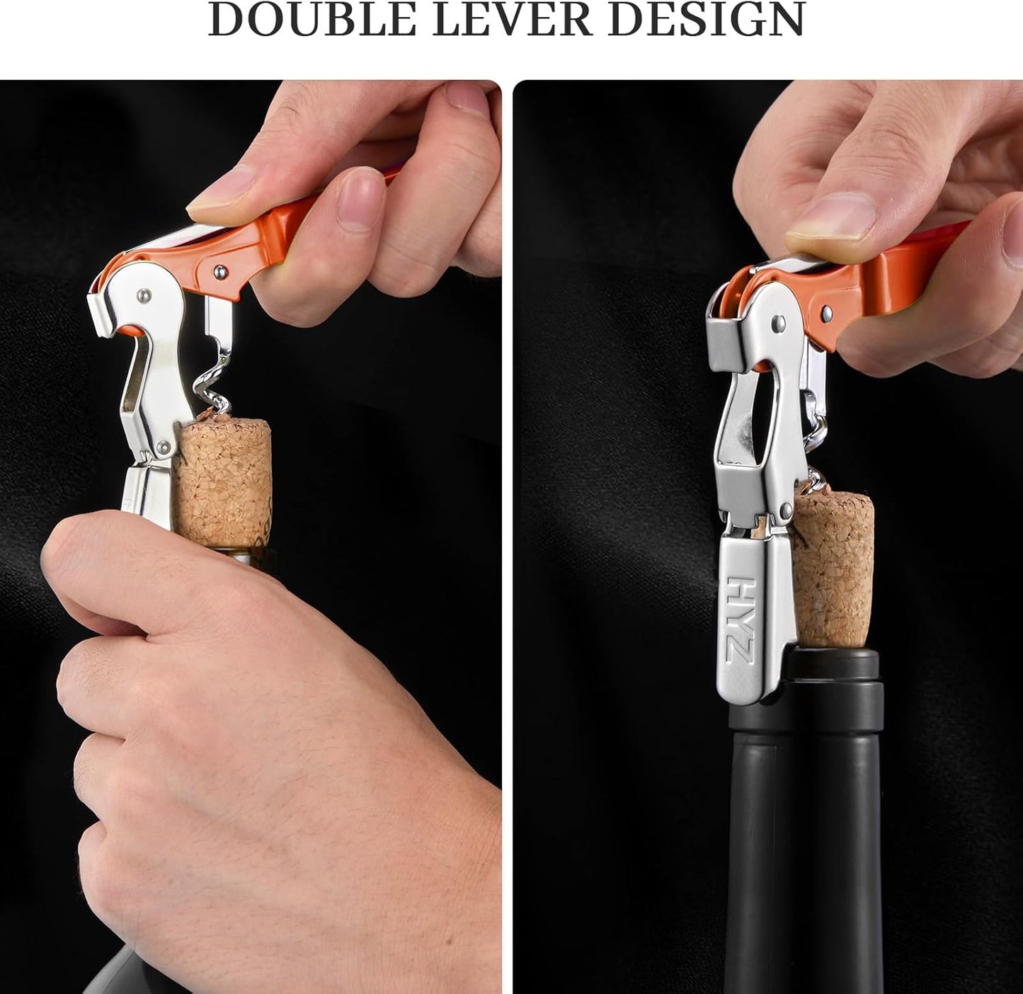 HYZ 2-Pack Wine Opener Waiter Corkscrew, Professional Wine Key for Servers, Bartender with Foil Cutter, Manual Wine Bottle Opener Double Hinged (Orange)
