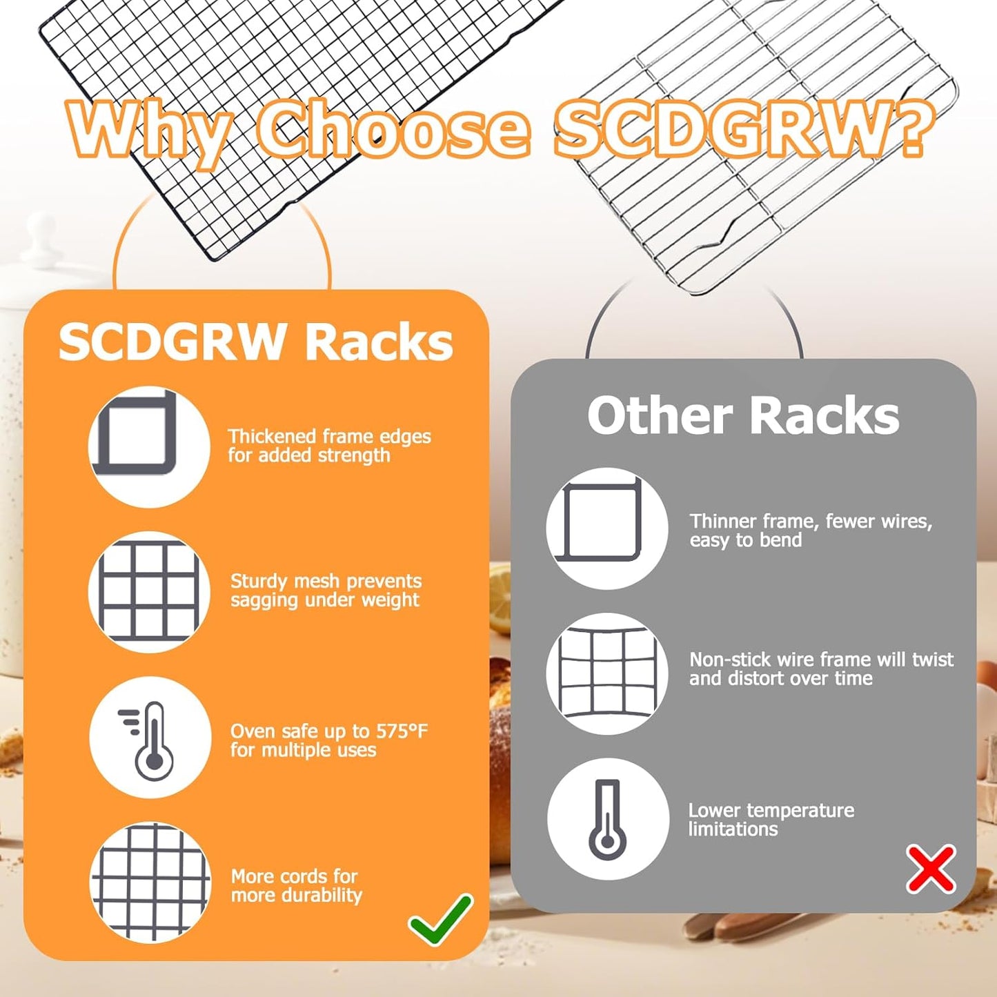 5PCS Cooling Racks for Cooking and Baking - 10" x 16" Wire Rack Baking Rack, Oven Cooking Rack, Heavy Duty Baking Rack for Grilling. Roasting, Cooking, Drying