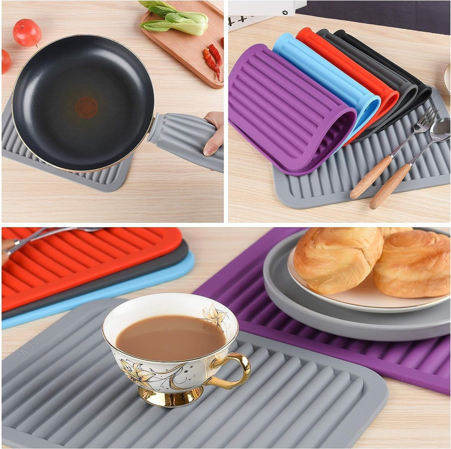 Silicone Trivets for Hot Pots&Pans-Trivet Mat-Hot Pads for Kitchen-Versatile Trivets for Hot Dishes-Heat Resistant Mats for Counter&Table, Pot Holders Drying Mat (9x12) Pack 2 Navy