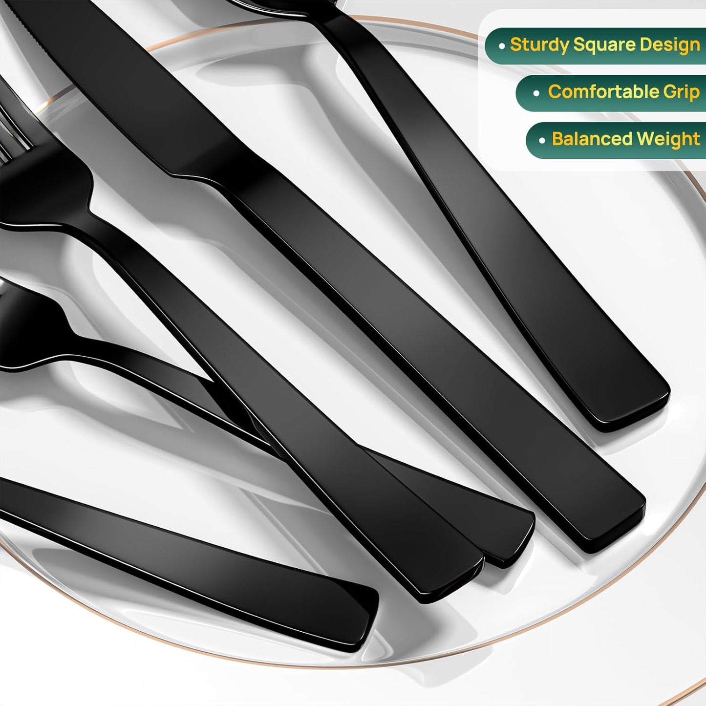 60 Pieces Black Silverware Set, Premium Stainless Steel Flatware Set for 12, Yoehka Mirror Polished Tableware Cutlery Set for Home and Restaurant, Include Knife/Spoon and Fork, Dishwasher Safe