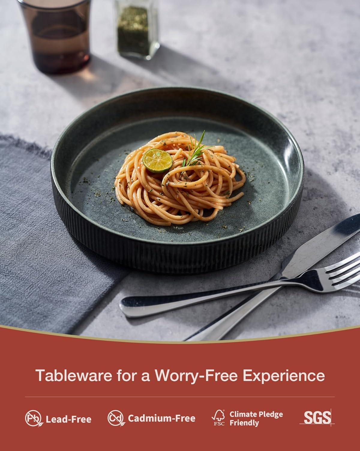 famiware Star 7.5" Pasta Bowls Set, Salad Bowl Set of 6, Double Reactive Glaze, Stackable, Perfect for Your Friend for Housewarming, Thanksgiving, Christmas, Deep Forest