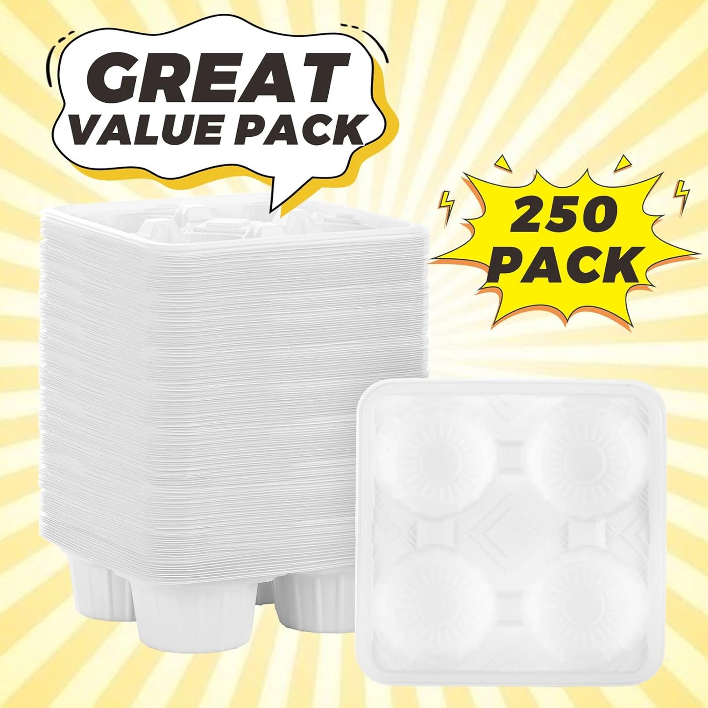 STARVAST 250PCS 4 Cup Disposable Drink Carrier Trays, PP Cup Holder for 8-32 oz Cup, Durable Drink Carrier for Hot or Cold Drinks, Uber Eats - to Go Coffee Cup Holder for Food Delivery Service,White