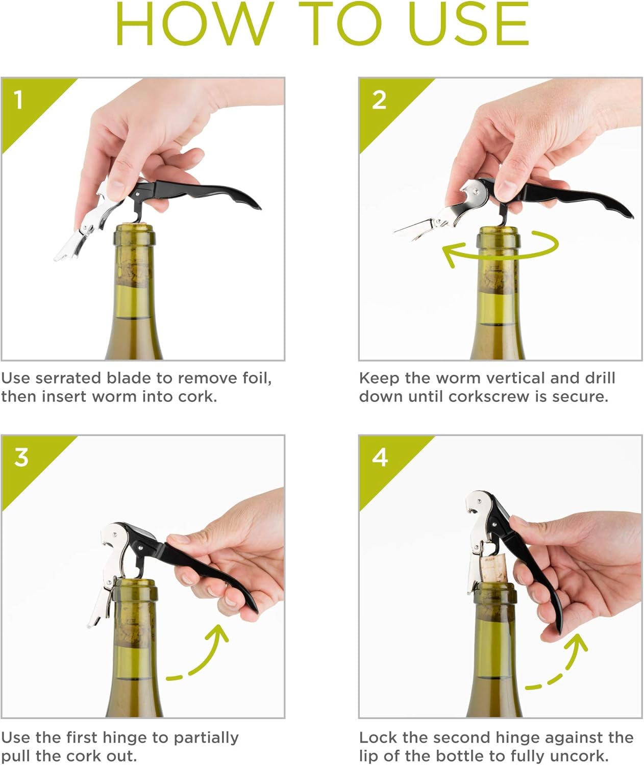 True Brands TrueTap Double Hinged Waiters Corkscrew, Top-notch Stainless Steel Opener with Foil Cutter Built to Last Wine Key Black Red, Set of 1