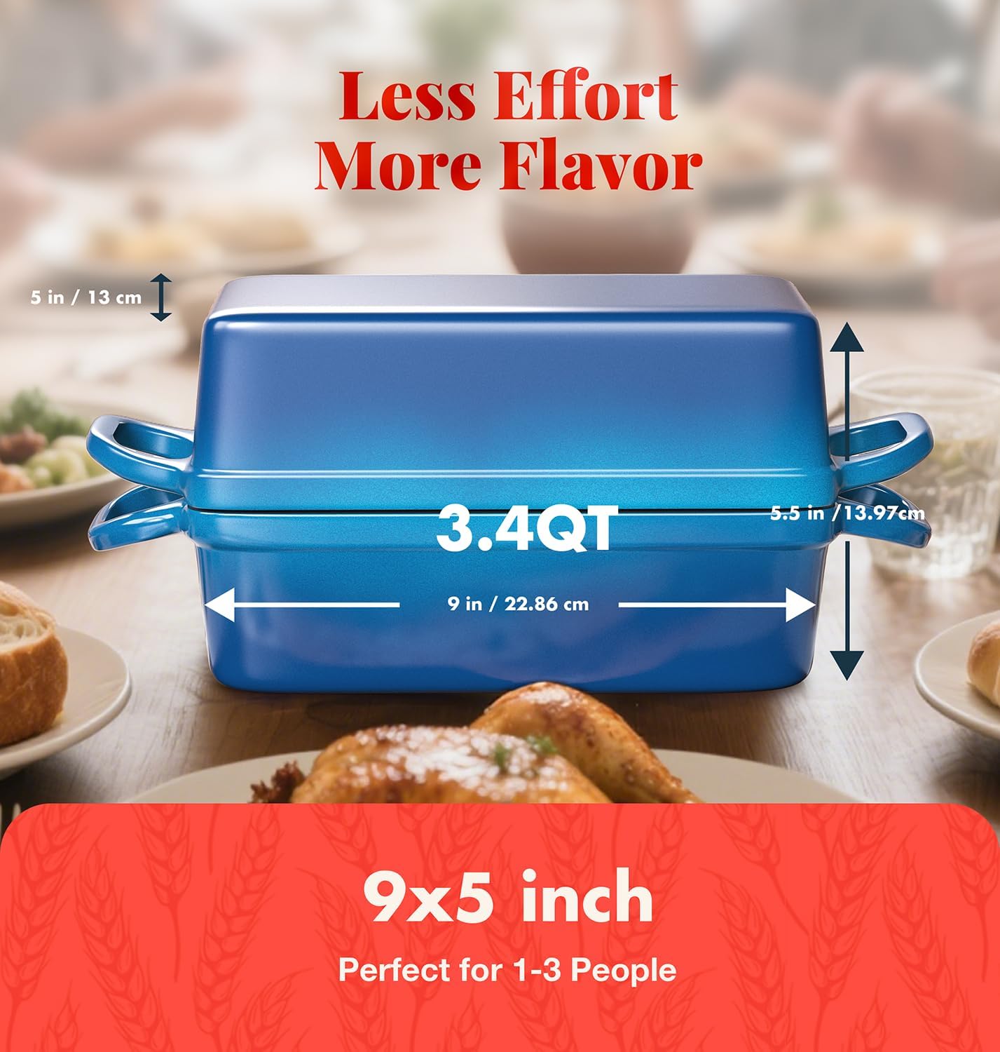 2 IN 1 Cast Iron Bread Loaf Pan with Lid, 3.4QT 9x5 Inch Dutch Oven for Bread Baking, Even Heating Bread Oven, Enameled Bread Pan for Homemade Sourdough Bread Baking & Versatile Cooking, Blue