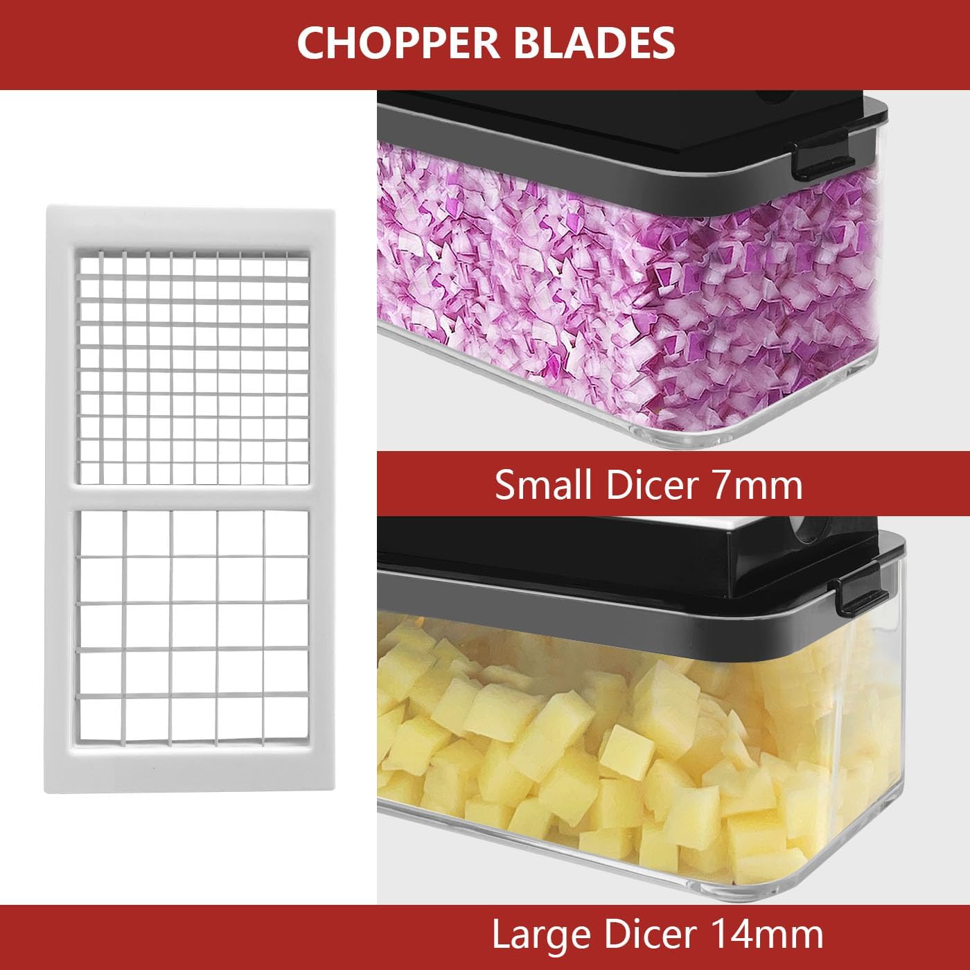 Vegetable Chopper, Onion Chopper Dicer, Mandoline Slicer, Food Chopper with Container, Vegetable Cutter for Salad Potato Carrot Garlic（2 Blades, Black White）