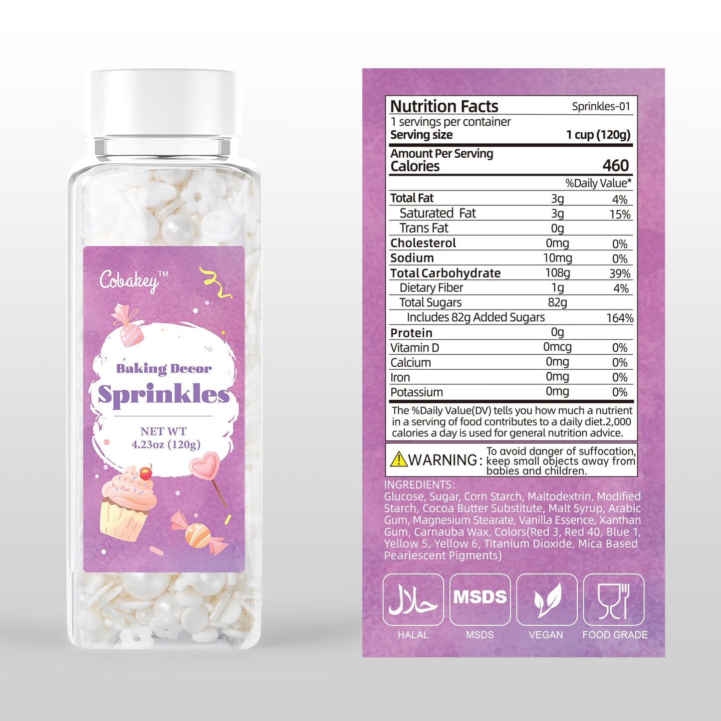 White Lovers Sprinkles for Cake Decorating 4.23ounce - Sugar Mix Contains Heart & Flowers Pearl Sprinkles for Cupcake Toppers, Ice Cream, Candy, Cookie Decorations - Wedding Party Supplies