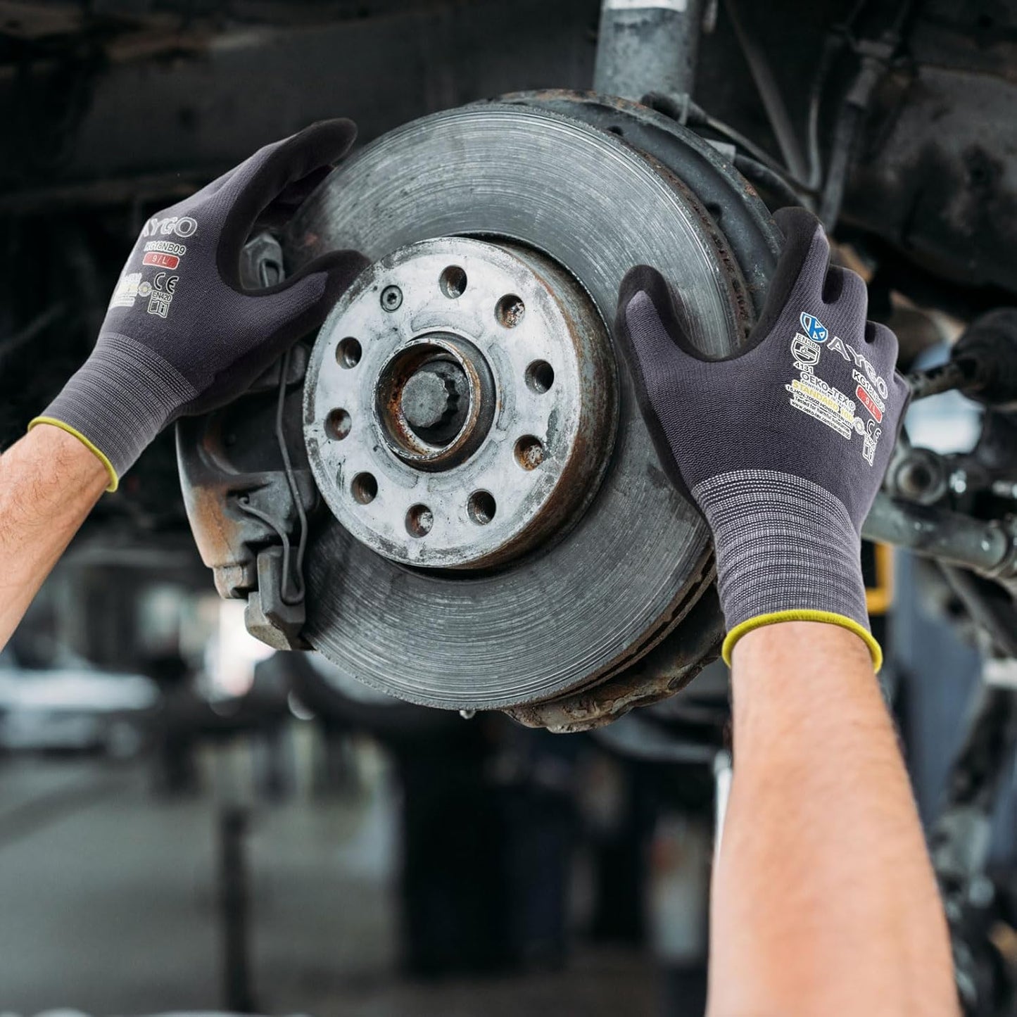 KAYGO Safety Work Gloves MicroFoam Nitrile Coated, 3 Pairs KG18NB,Seamless Knit Nylon Glove for Men and Women, Ideal for Automotive,Warehouse,Construction (2X-Large,Gray)