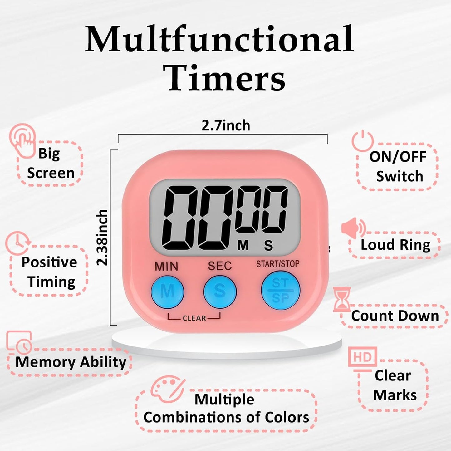 ZILLEEN 6 Pack Kitchen Timers for Cooking Digital Classroom Timers for Teachers Kids Blue Green Pink