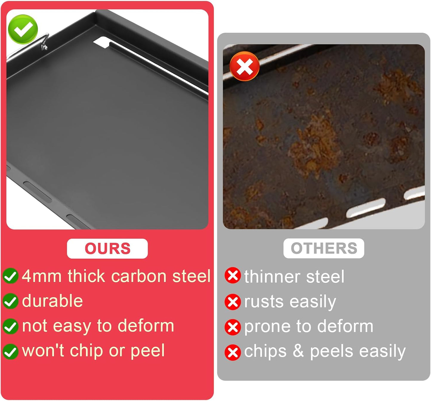 Full-Size Griddle Inserts for Nexgrill Home Depot Replacement Parts 5 Burner 720-0888S 720-0888A 720-0888N, Flat Top Griddle for Nexgrill 4 Burner 720-0830H 720-0830X 720-0830 Gas Grill, Carbon Steel