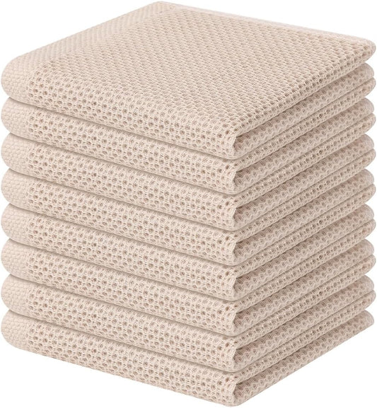 Homaxy 100% Cotton Waffle Weave Kitchen Dish Cloths, Ultra Soft Absorbent Quick Drying Dish Towels, 12 x 12 Inches, 8-Pack, Beige