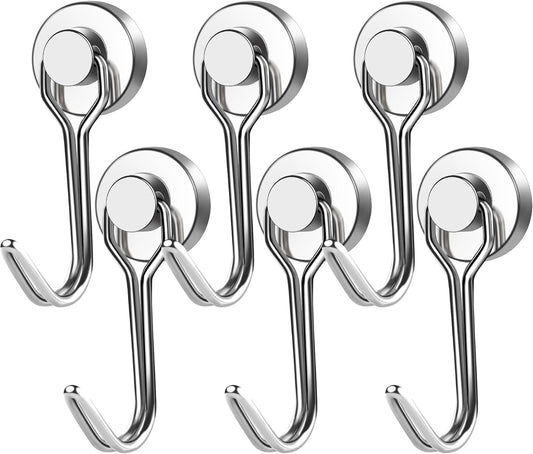 E BAVITE Swivel Swing Magnetic Hooks New Upgraded, 30LB（6pack） Refrigerator Magnet Hook Strong Neodymium Magnets, Perfect for Refrigerator and Other Surfaces,60mm(2.36in) in