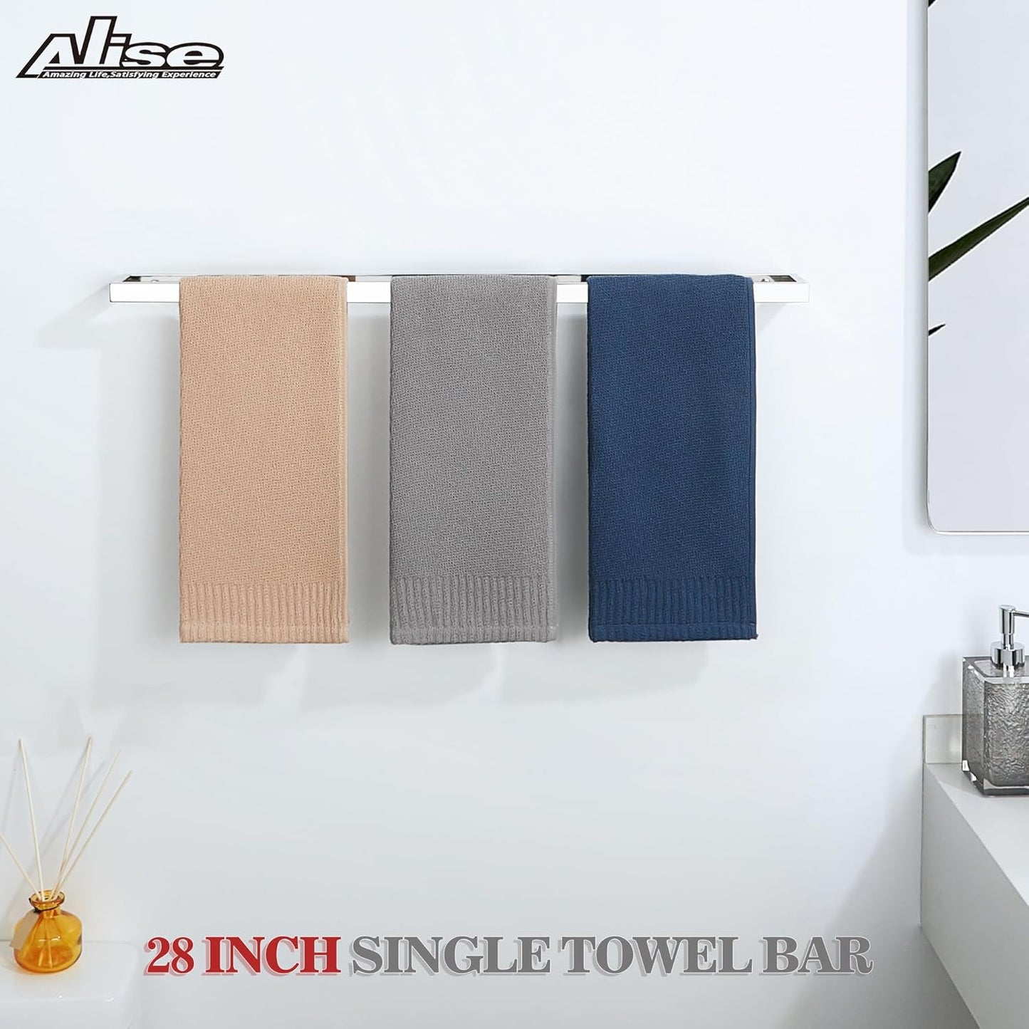 Alise Bath Towel Bar,Wall Mount Towel Holder Towel Rack Towel Hanger for Bathroom Lavatory,28 Inch SUS304 Stainless Steel Towel Rail,Polished Chrome GJF070-C