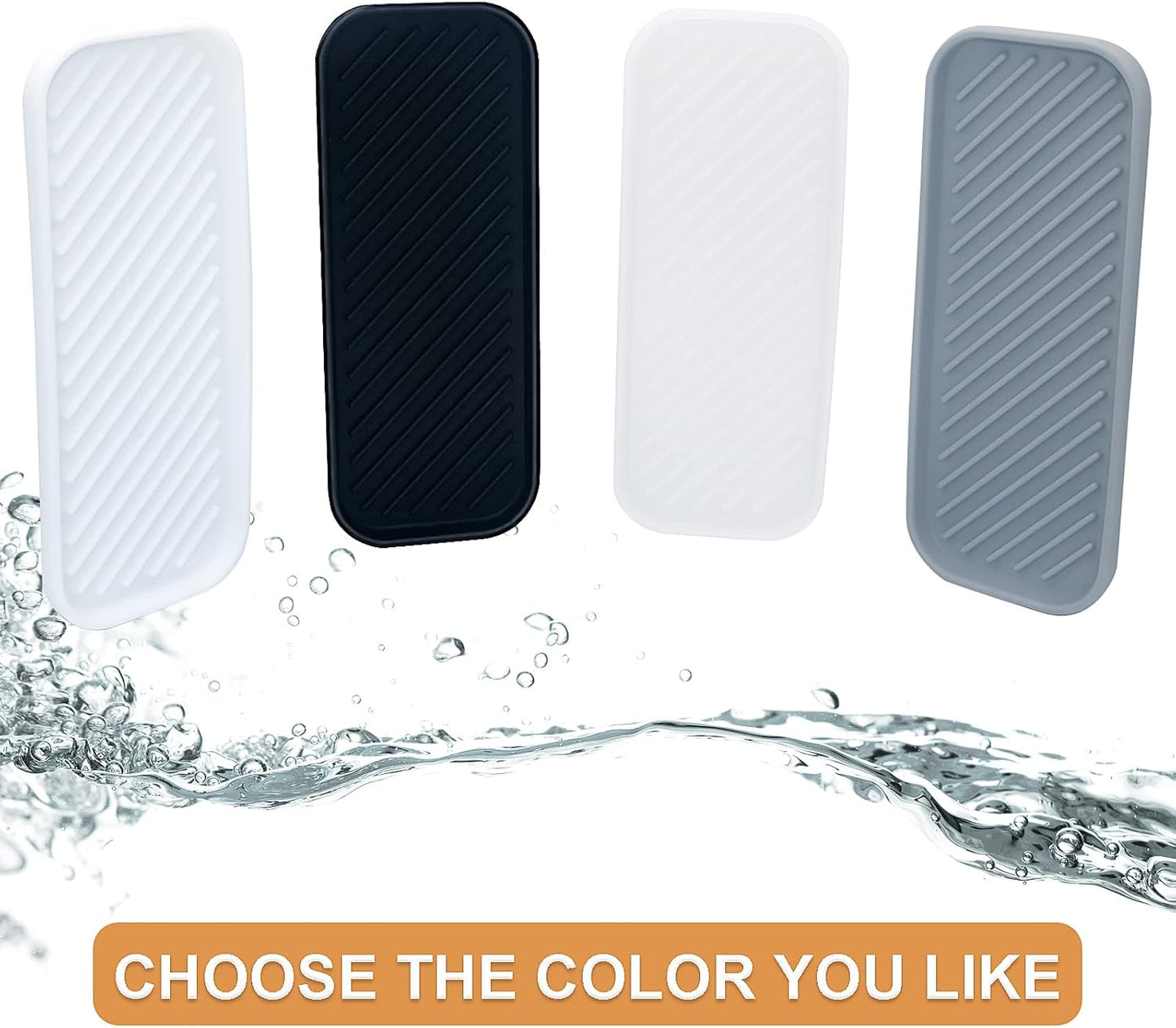 Silicone Organizer Tray, Soap and Sponge Holder for Kitchen Sink, Bathroom - Storage Tray for Dish Brush, Soap Dispenser, Dishwashing Accessories- 2 Pack (Clear)