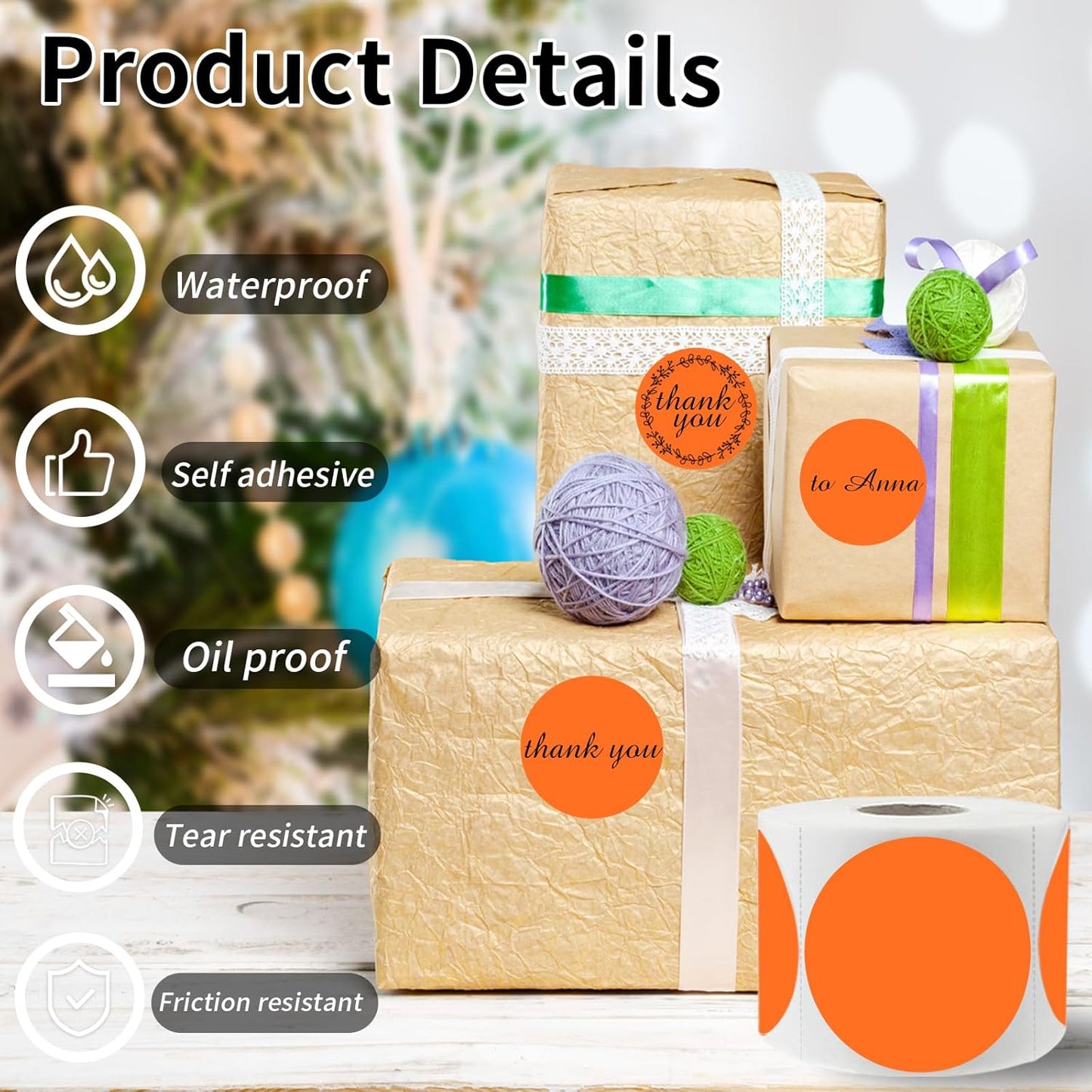 Thermal Labels,2 Inch Orange Round Thermal Printer Stickers,Self-Adhesive Round Direct Thermal Labels,Thermal Stickers for DIY Logo Design,Name Tag (500/Roll