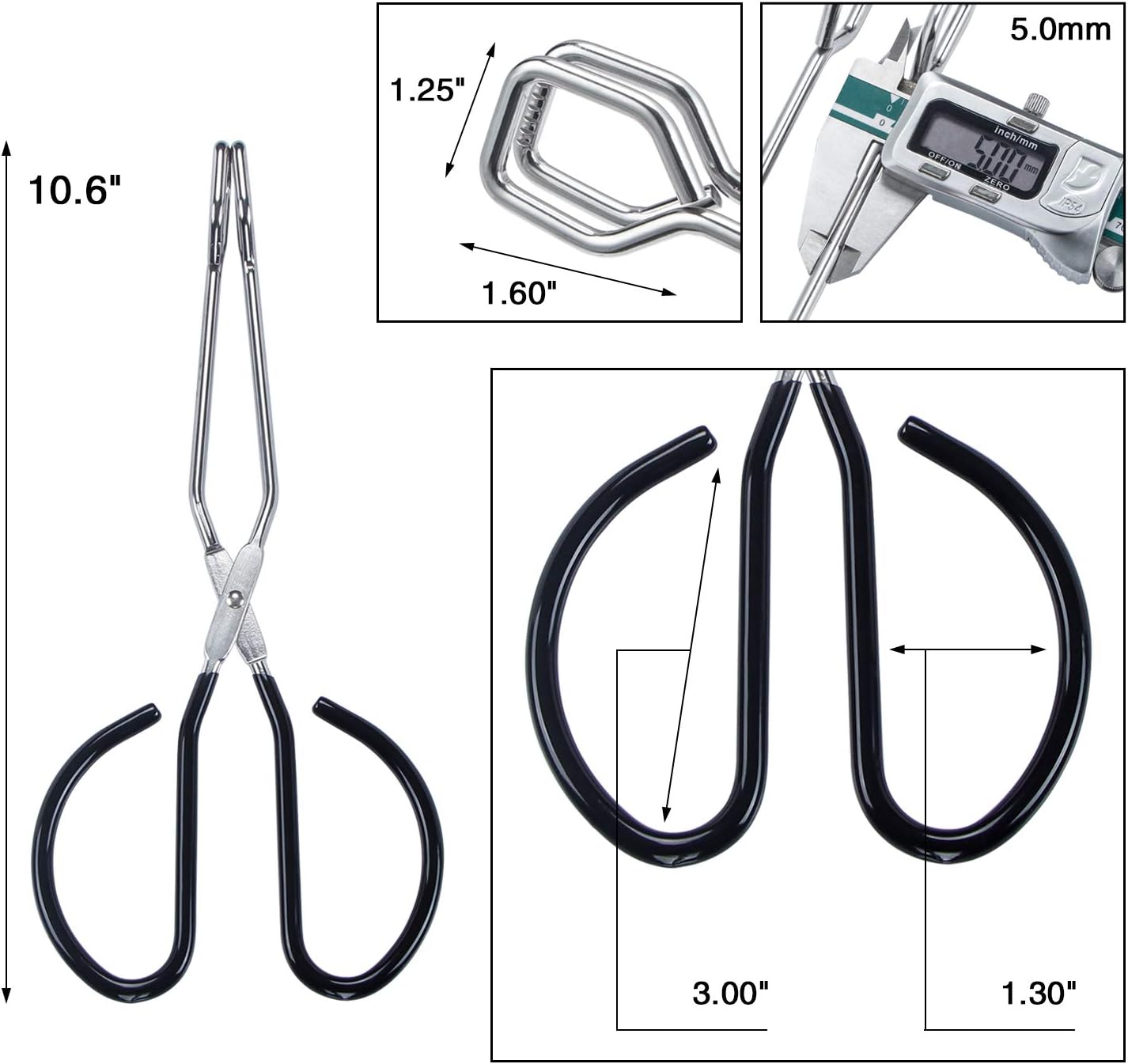 MSY BIGSUNNY Stainless Steel Scissor Tongs Heavy Duty Cooking Tongs with Soft Handles (1, black 10")