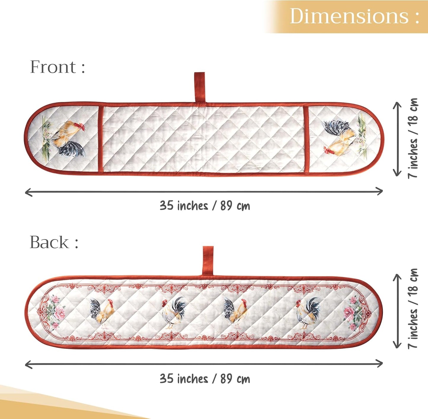 Maison d' Hermine Double Oven Mitts 100% Cotton 7"x35" Double Oven Mitt Heat Resistant BBQ Cooking Gloves with Loop, Baking, Grilling, Home, Kitchen, Handling Hot Pans Spring Summer (Campagne)