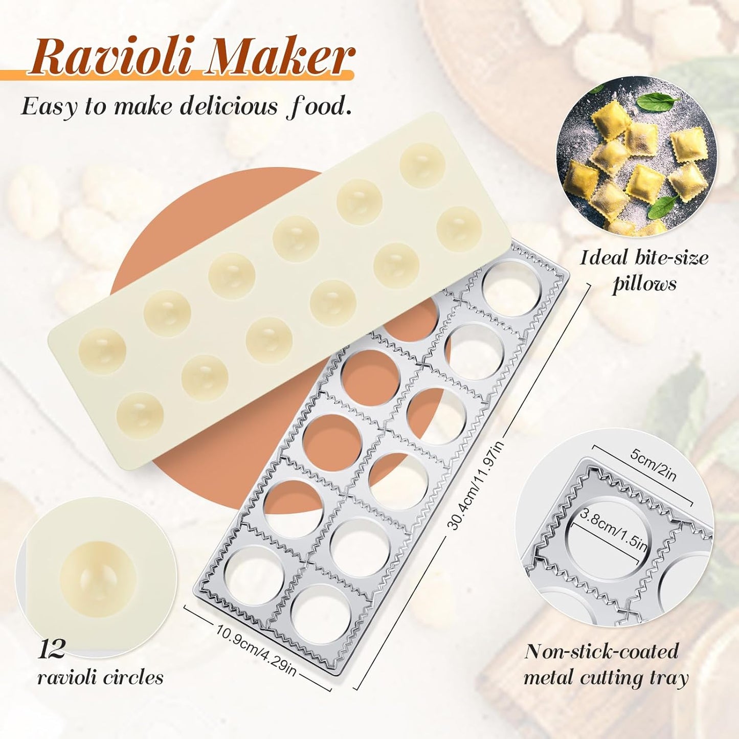 Tioncy 9 Pcs Pasta Making Tool Ravioli Gnocchi Maker Set Include Ravioli Mold Wooden Cutter Rolling Pin Gnocchi Board Wood Stick Dough Scraper Pasta Stamps(Simple Style)