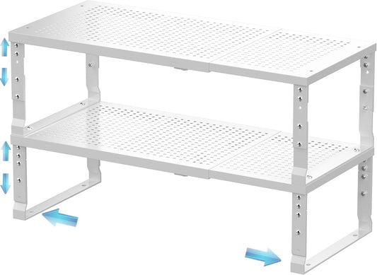 Expandable Spice Rack & Kitchen Cabinet Organizer - Stackable, Adjustable Shelves for Cabinets, Countertops, Cupboards & Pantries(2 Packs/Large/White)
