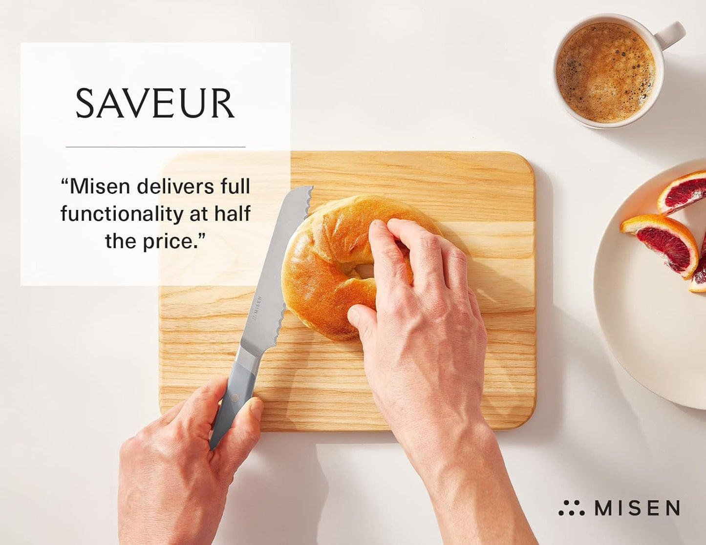 Misen Serrated Bread Knife - High-Carbon Japanese AUS8 Steel - Perfect for Soft Foods, Bread, Pastries, and Fruits - Verstatile Slicer, Razor-Sharp Edge, Durable Blade, Ergonomic Handle - 5", White