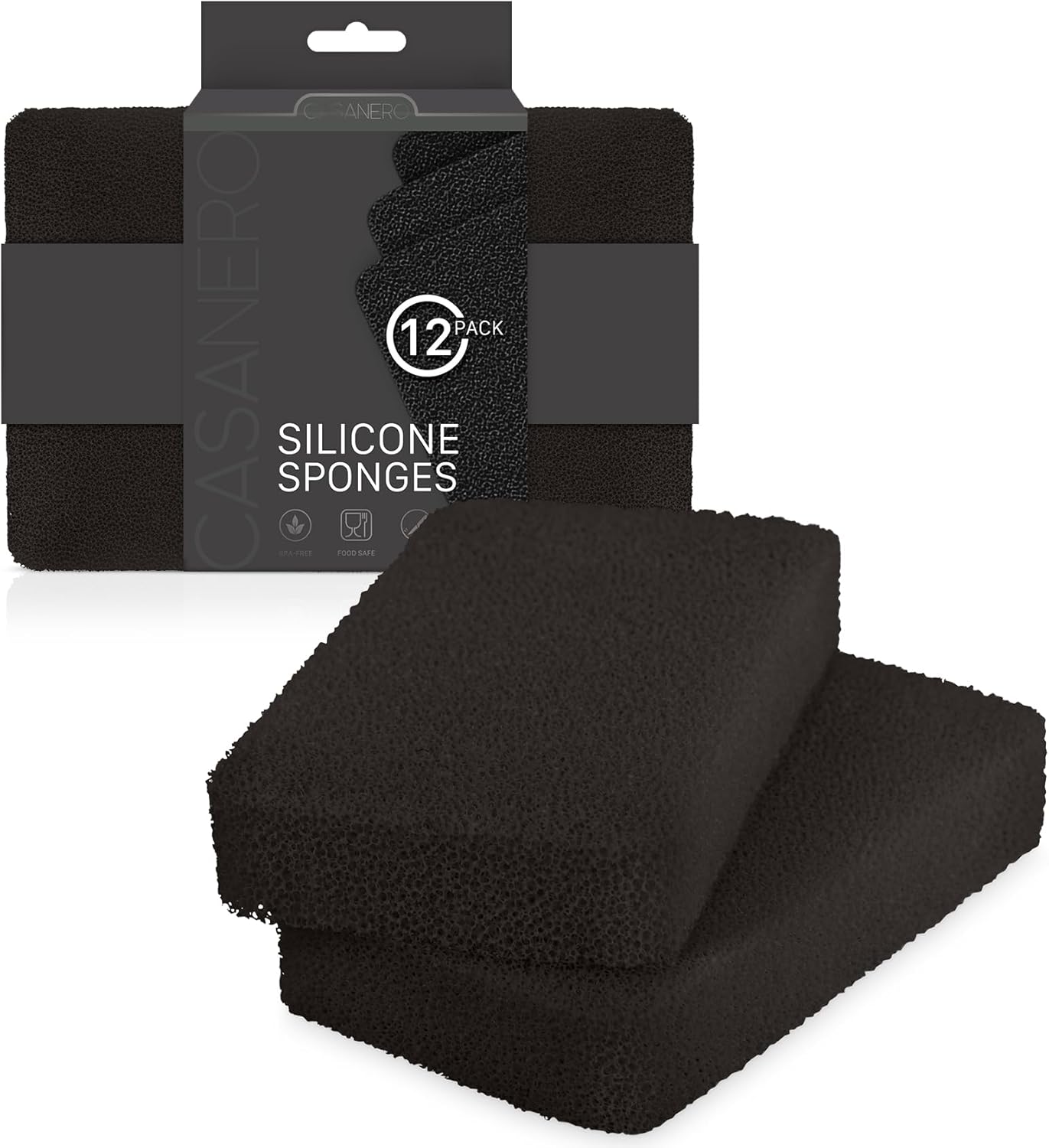Casanero 12-Pack Silicone Scrubbing Sponges, Heavy-Duty, Non-Scratch | Reusable, Odor-Free, Multi-Purpose Cleaning for Dishes, Non-Stick, Countertops