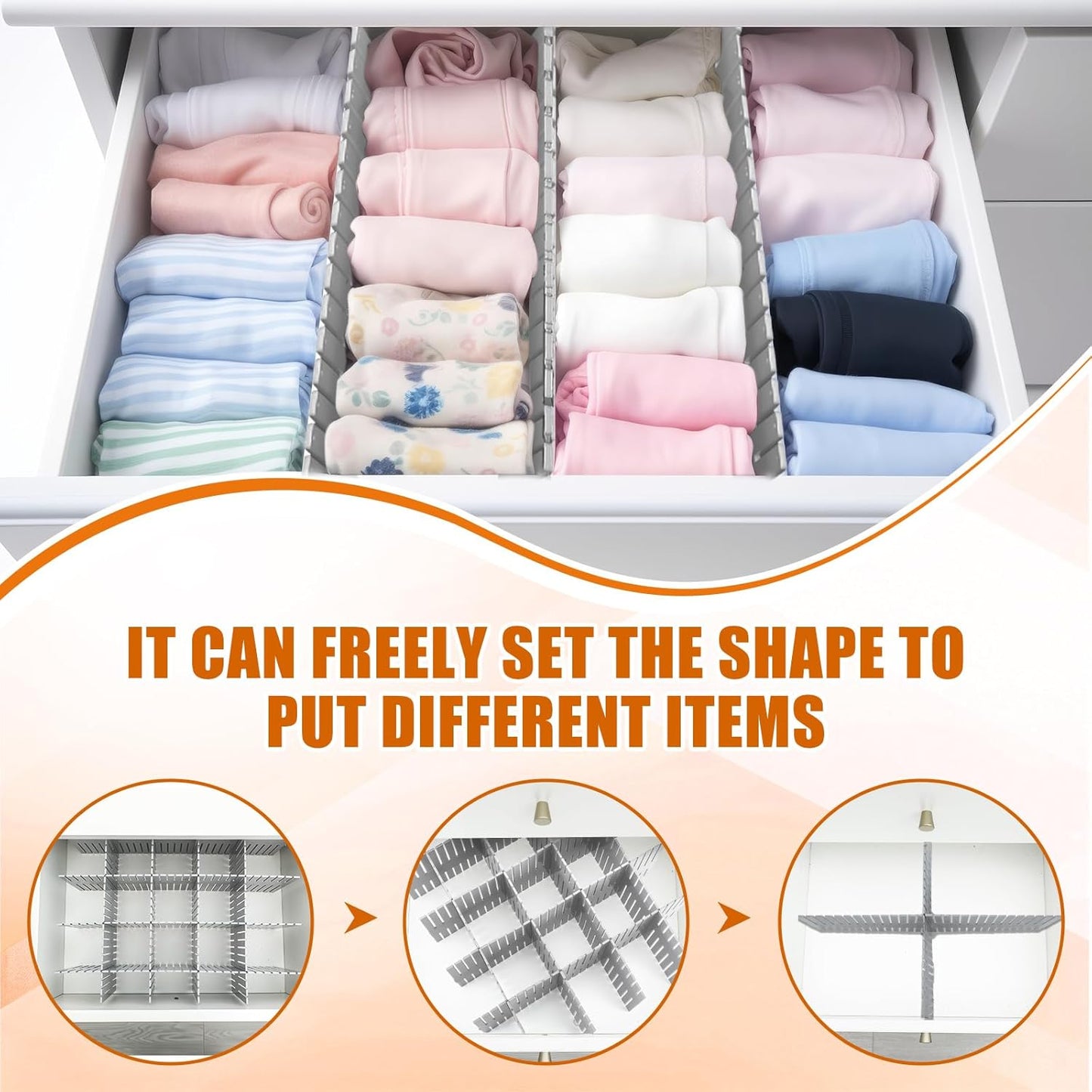 Blosssound 15pcs 5.12x 15 Tall Drawer Divider Adjustable Drawer Organizer DIY Ultra Deep Storage Organizer Separator with Fixed Buckle for Underwear Socks Dormitory Office Kitchen Bedroom(Grey)