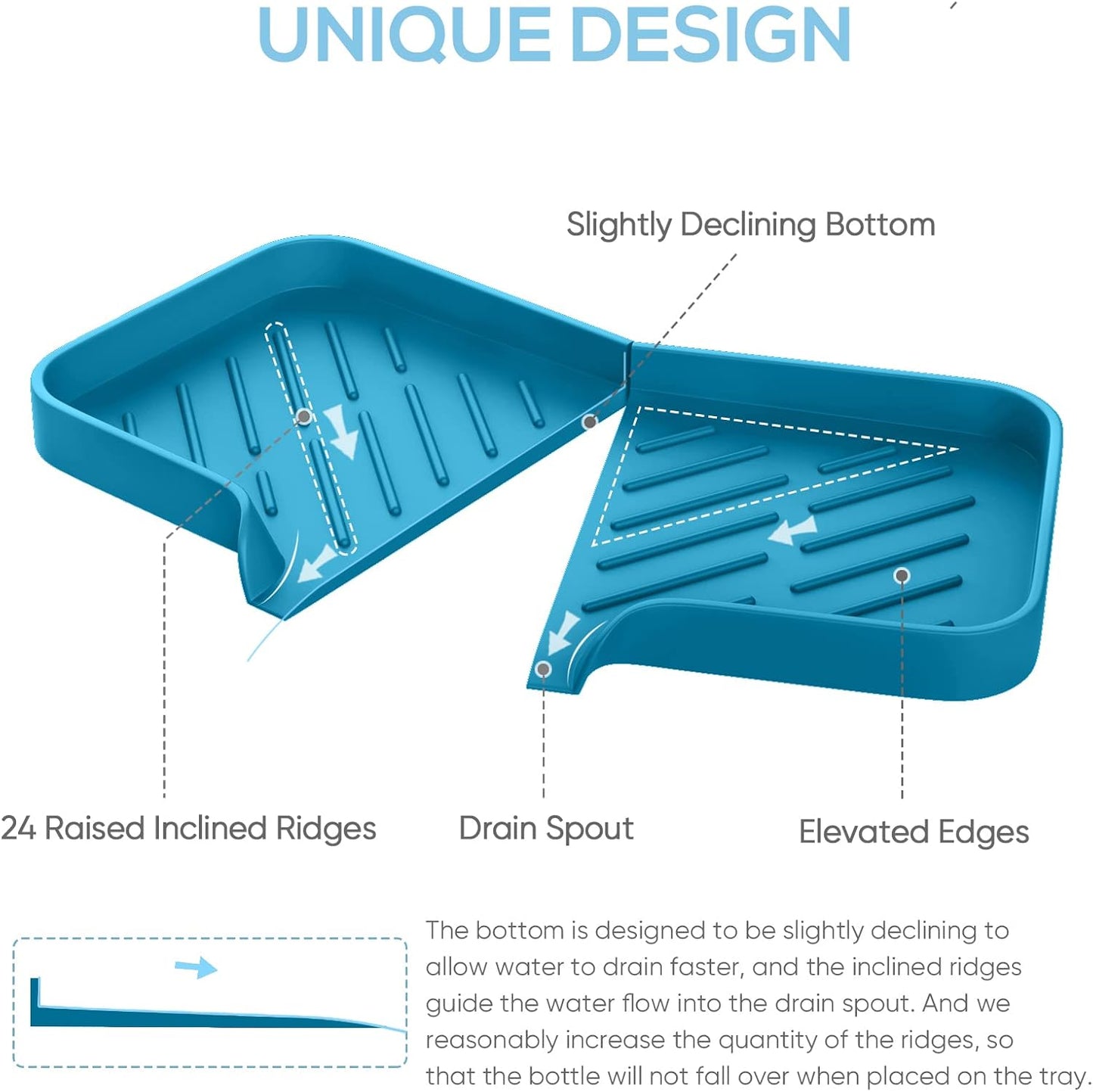 Premium Silicone Soap Holder for Bathroom & Kitchen Sink - Self Draining Tray with Caddy for Dish Soap Bottle & Soap Dispenser
