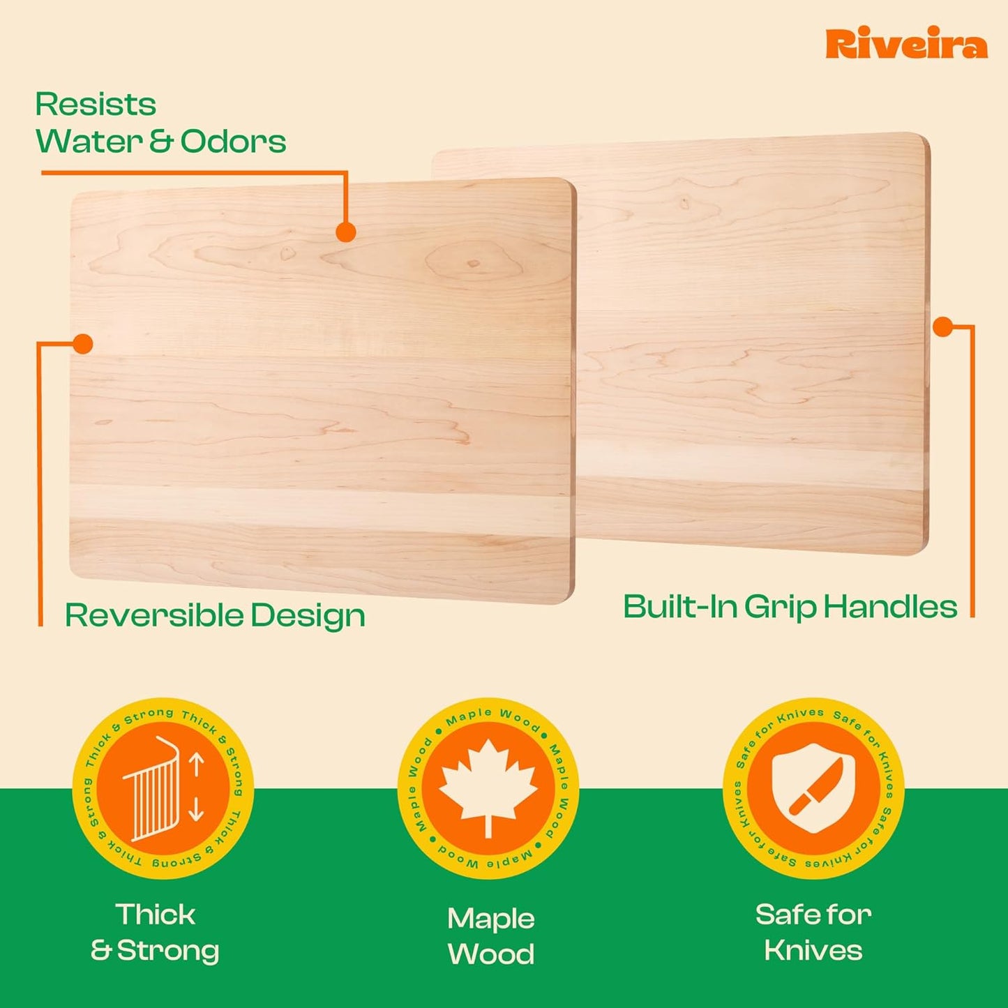 Riveira Maple Wood Cutting Board – Gourmet Maple Grandeur: 24 x 18 Wooden Cutting Board – Natural Wooden Cutting Boards For Kitchen Decorative – Innovative Juice Grooves Maple Wooden Chopping Board