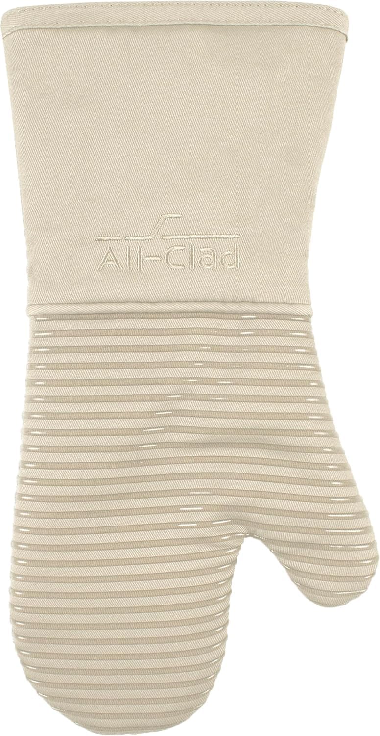 All-Clad Premium Silicone Oven Mitt: Heat Resistant to 500 Degrees - 100% Cotton & Silicone, 14"x7" Pot Holder for Kitchen and Barbeque, (1-Pack), Almond