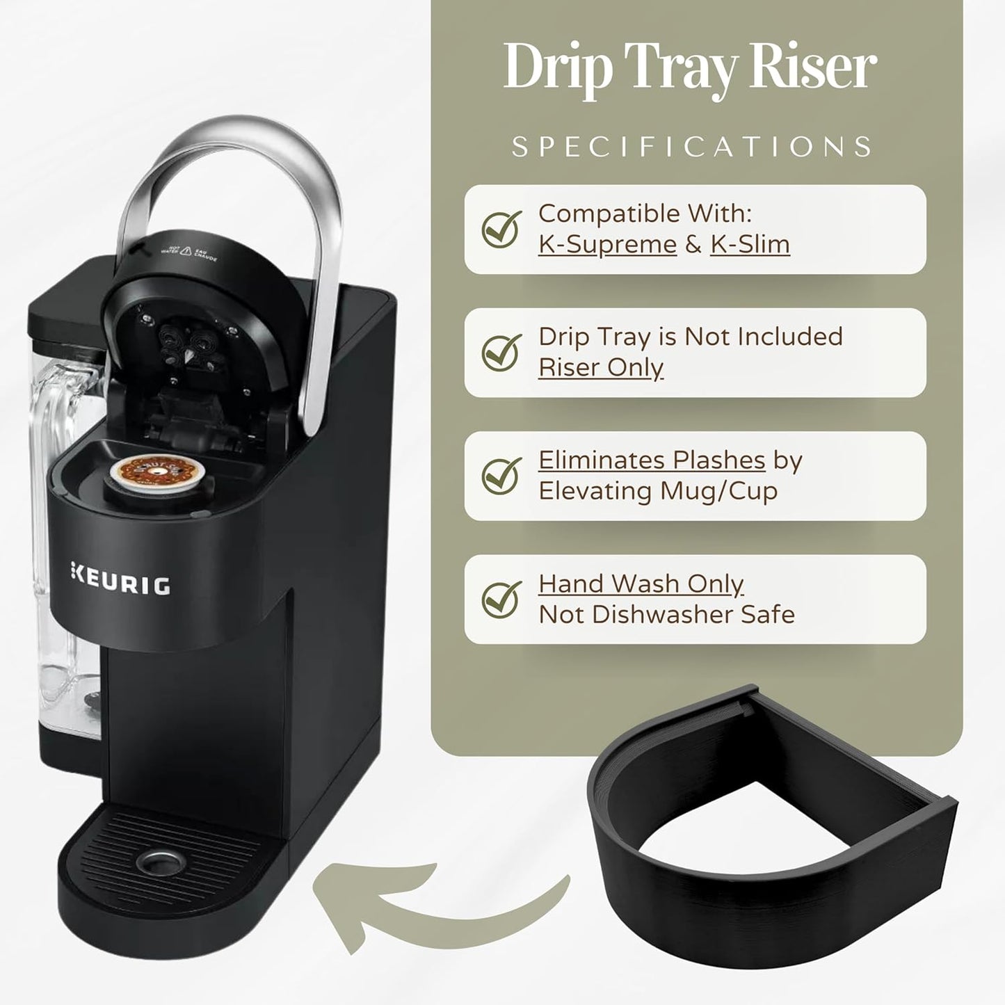 Drip Tray Mug/Cup Riser Made for the Keurig to Reduce Splashes - Riser Only (Gray, K-Slim 1.7 Inches Tall)