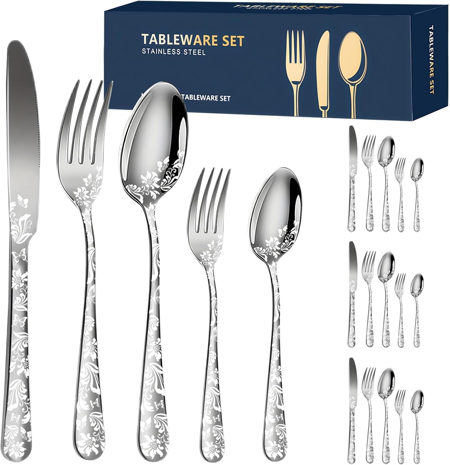 Silverware Set, 20 Piece Stainless Steel Flatware Set, Silverware Set for 4,Mirror Polished Cutlery Set, Tableware Set Includes Knife, Fork, Spoon