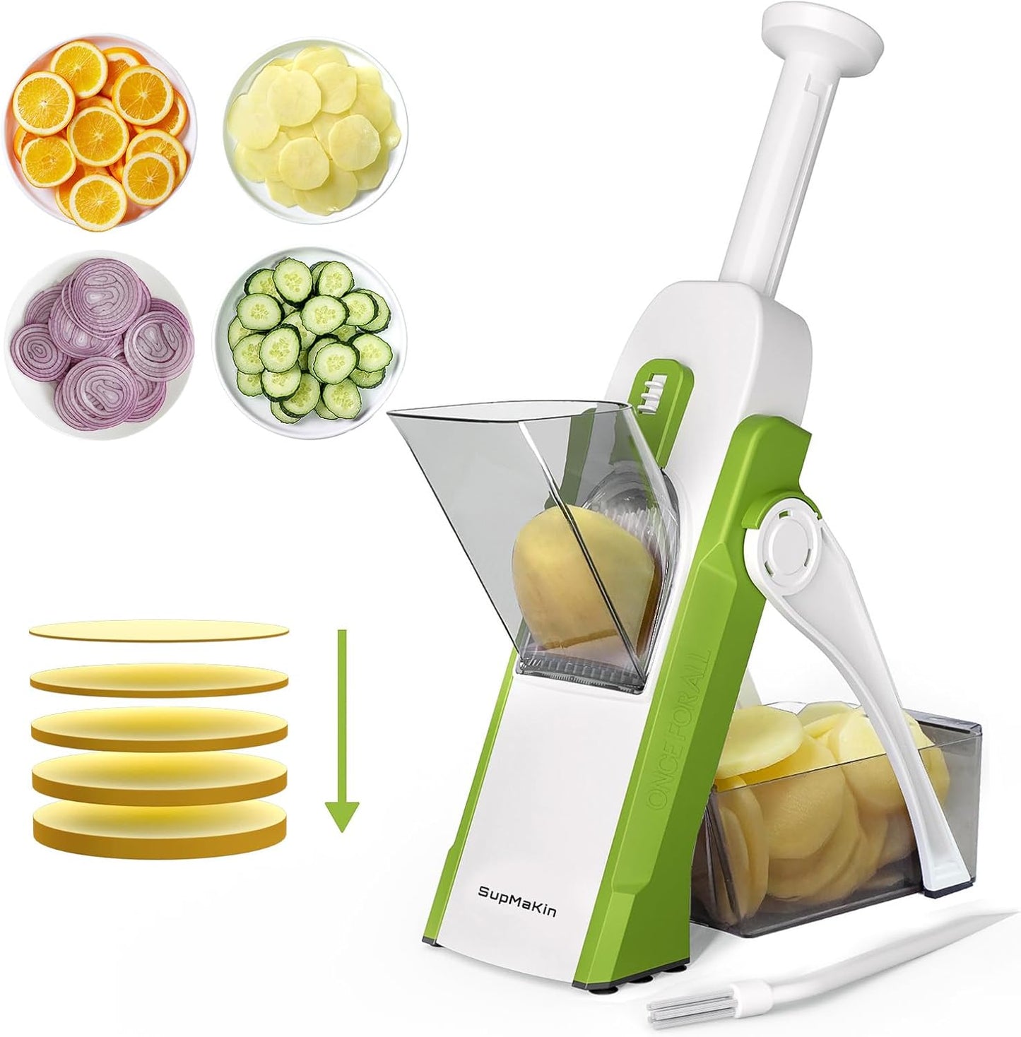 SupMaKin Safe Mandoline Slicer for Kitchen, Potato Slicer for Chips, Vegetable & Food Cutter,Thickness Adjustable 0.1-8 mm, Kitchen Faster Slice Artifact (Only Slicer)