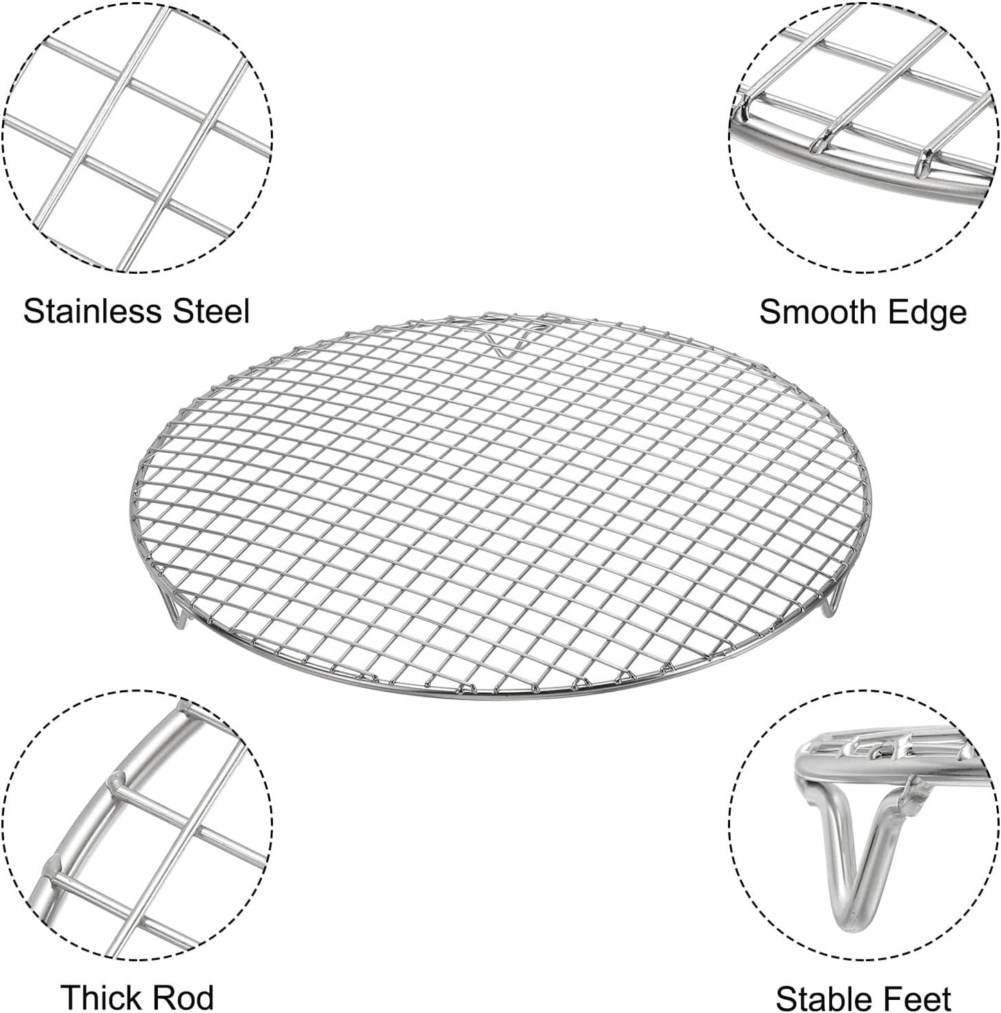 uxcell Round Cooking Rack with Legs, Dia 13.8 Inch 304 Stainless Steel Barbecue Grill for Cooking Baking Barbecue Air Fryer Racks, Silver