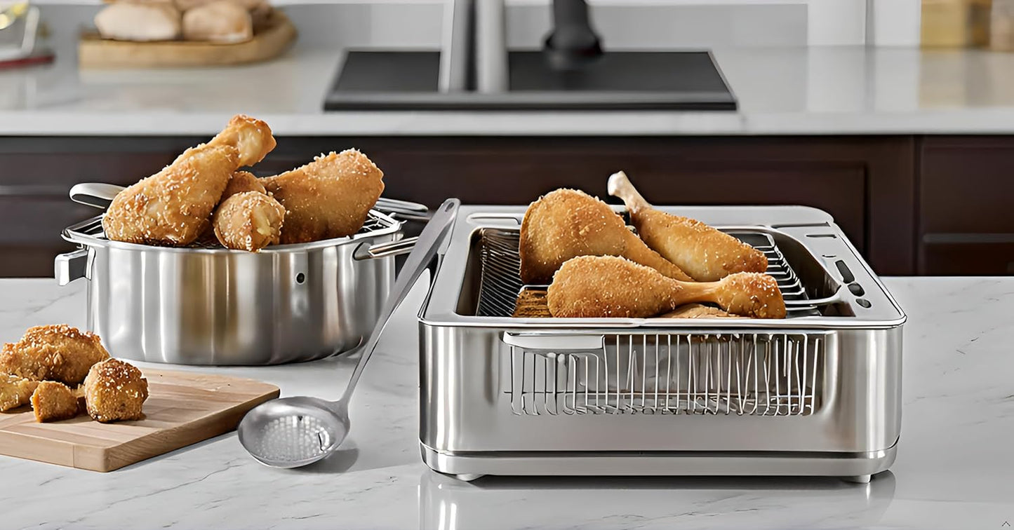 Cooking Skimmer Slotted Spoon, Heavy Duty Mesh Stainless Steel Colander Spoon Ladle Strainer for Cooking n Frying, Balance Pasta Scoop Strainer Spoon