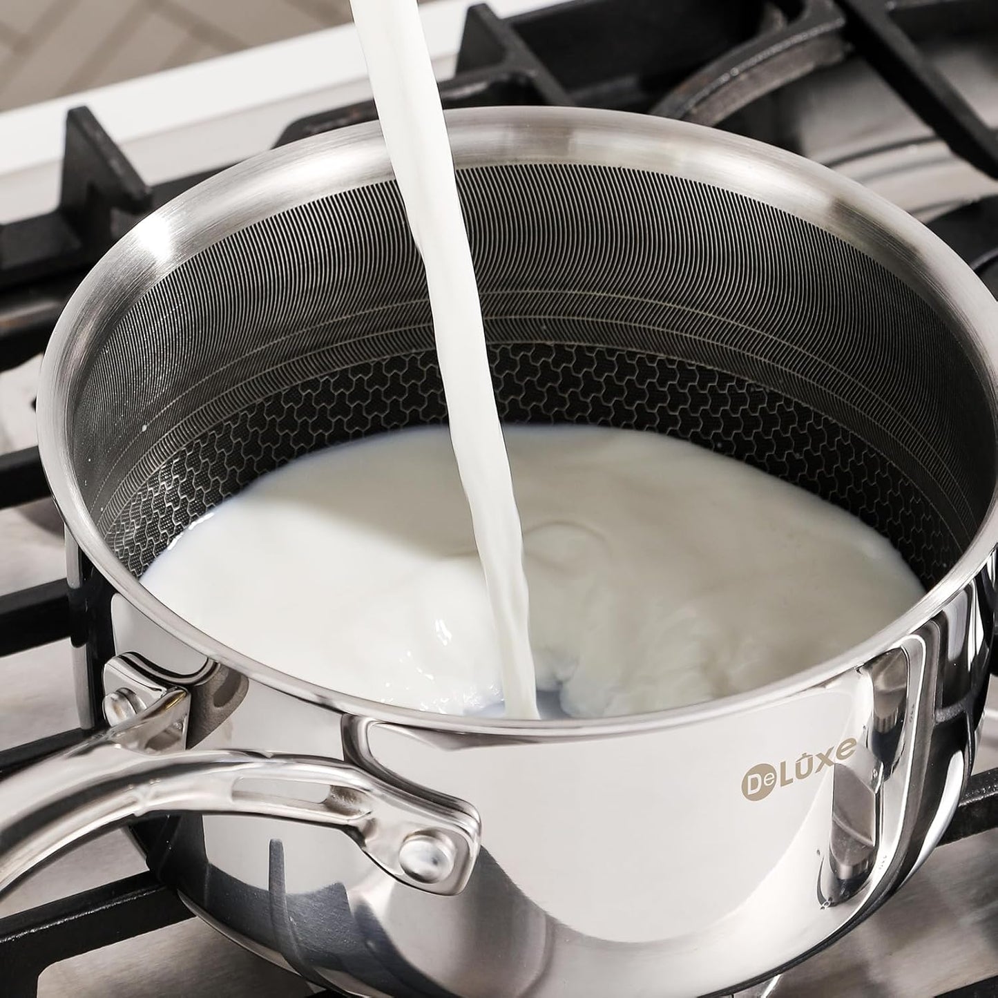 DELUXE Hybrid Ceramic Nonstick 6 PCS Pot Set, 1.3, 3&5.4-Quart Pot with Tempered Glass Lid, Stainless Steel Cookware Pots with Stay-Cool Handle, Dishwasher Safe, Compatible with All Cooktops