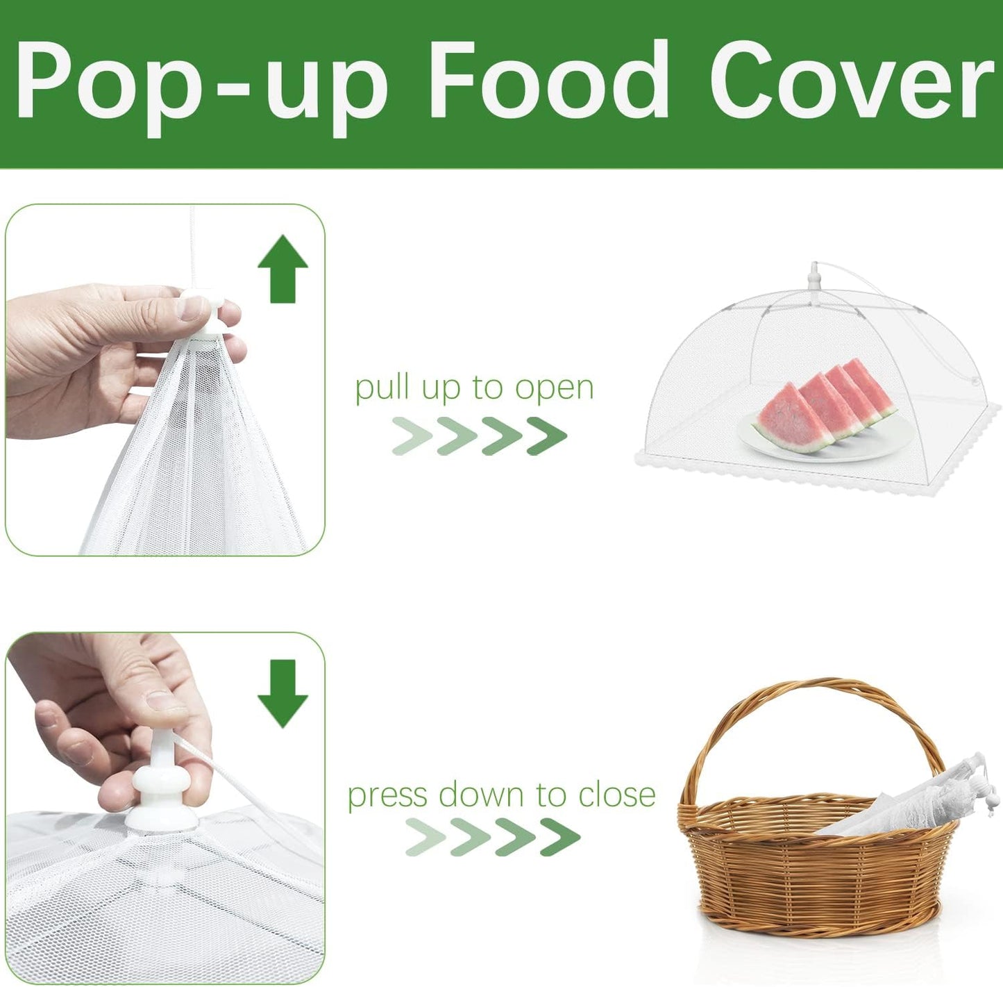Mesh Food Covers for Outdoors - 4 Pack Upgraded Large 17x17 in Outdoor Party Food Cover Tent Collapsible Picnic Nets Umbrella Screen Pop Up Food Dome for Outside (White)