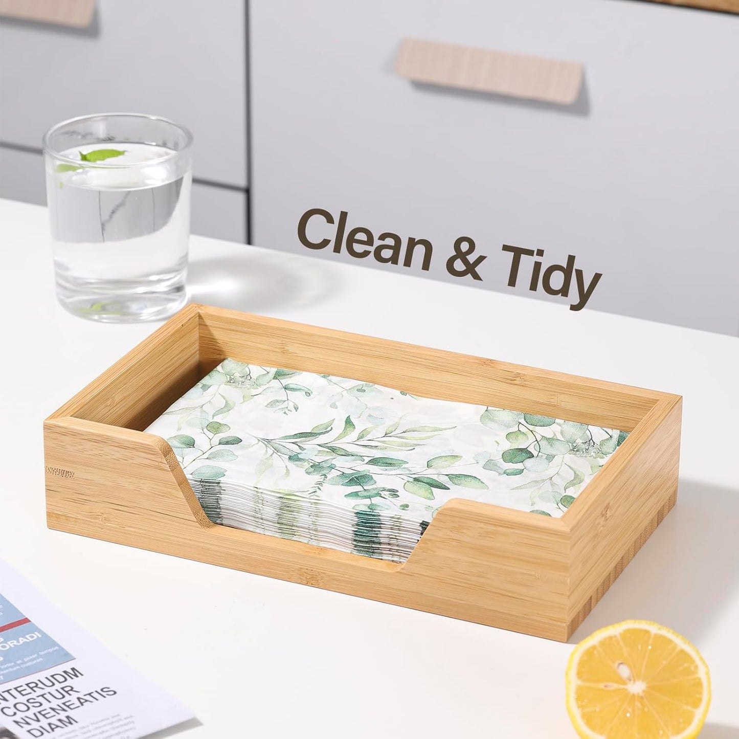 Guest Towel Napkin Holder, Bamboo Disposable Hand Towel Holder for Bathroom, Wooden Guest Towel Holder Tray with Big Side Opening, Rectangular Farmhouse Cocktail Napkin Holder