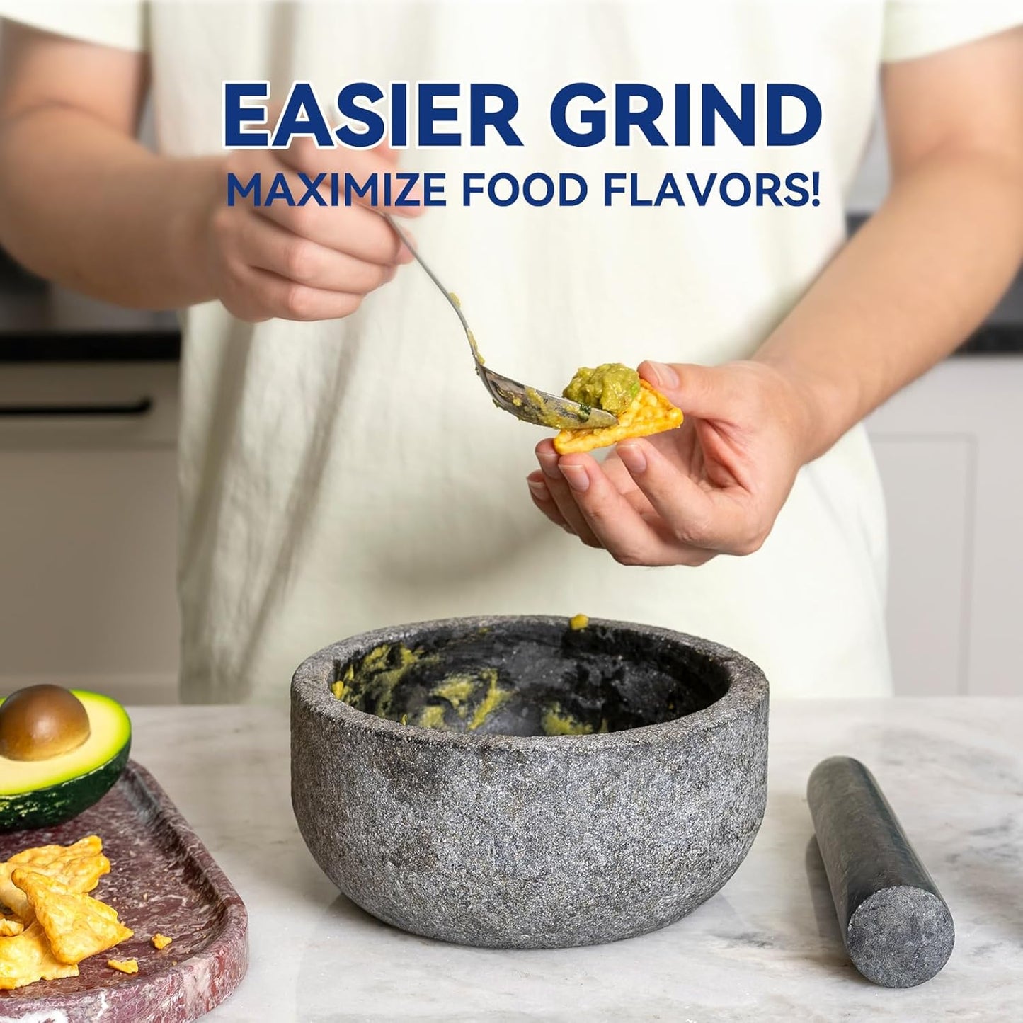 Koville Granite Mortar and Pestle Set, 7"-4 Cups Unpolished Stone Grinder Bowl for Guacamole, Salsa, Pill Crusher, Spice, Herb, Garlic, Nut, Heavy Duty Grinder for Kitchen(Angola Silver Black)