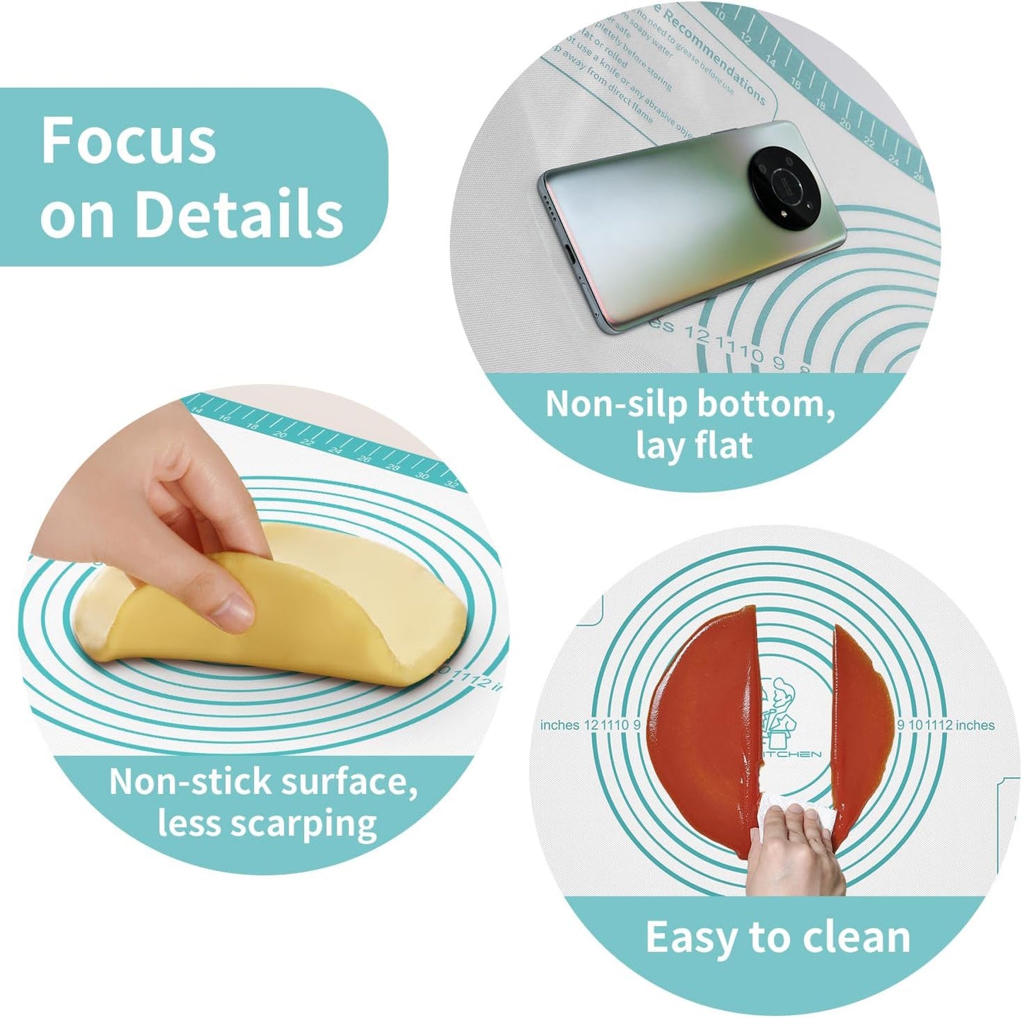 Non-Stick Silicone Baking Mat for Pastry, Dough Rolling, Cookie, Bread, Pie Crust - Nonslip Fondant Counter Mat, Oven Liner for Making Cookies, Macarons, Bread - Baking Essential Tools